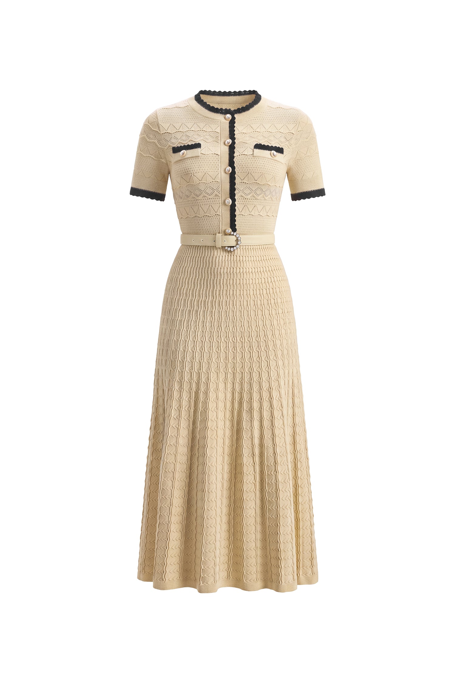 Wagani Elegant Contour Round Neck Short Sleeve Knit Maxi Dress