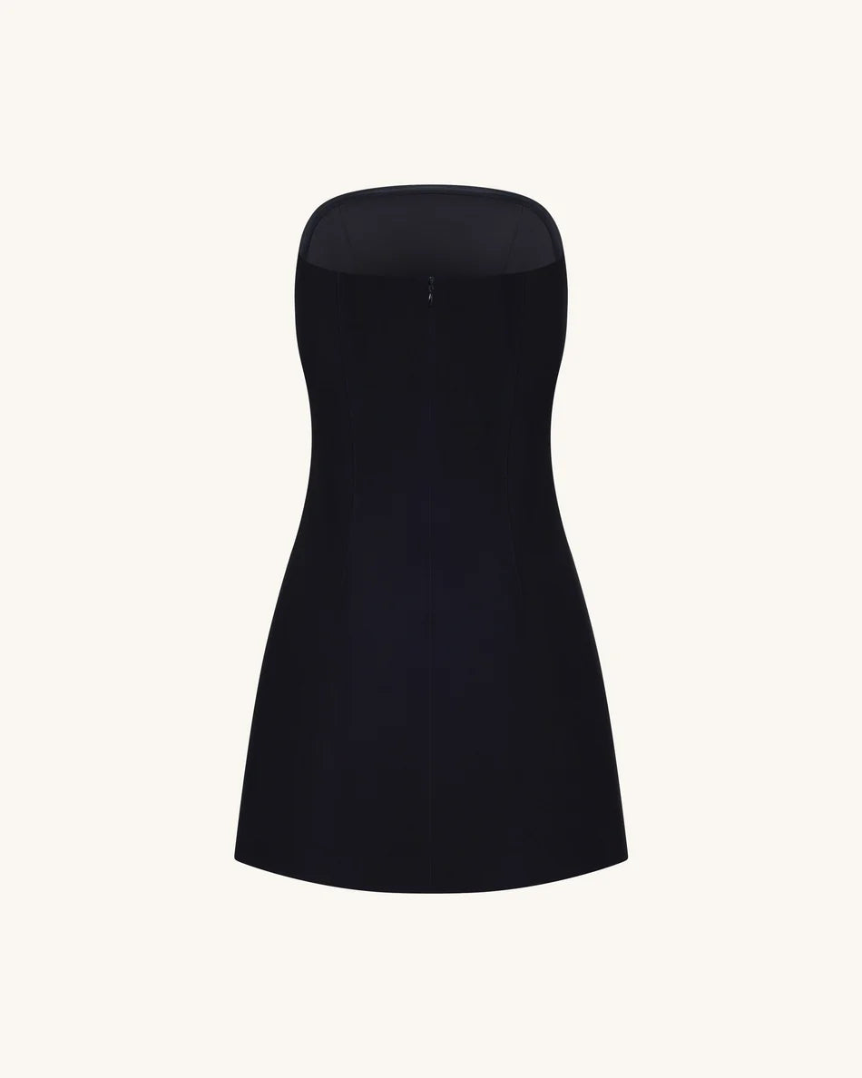 Strapless Floral Appliqué Dress - Black