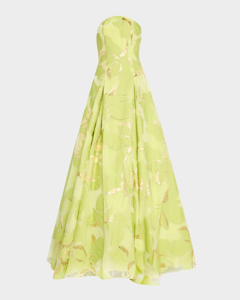 Strapless A-Line Gown with Textured Floral Motif 44369