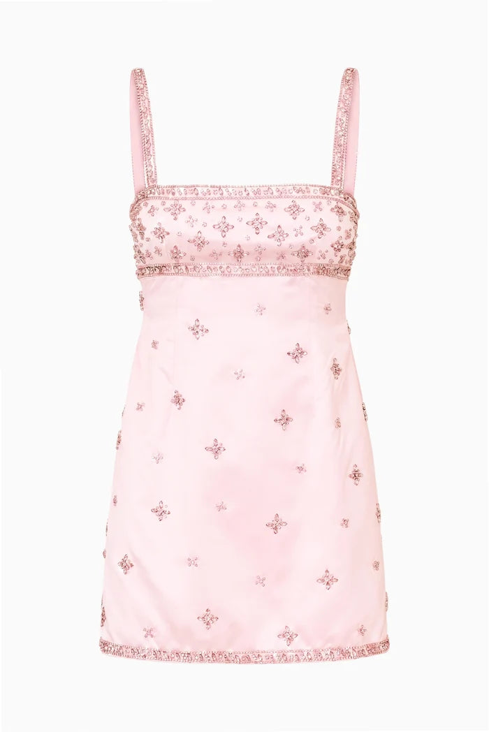 Casslouie Rhinestone Satin Mini Dress
