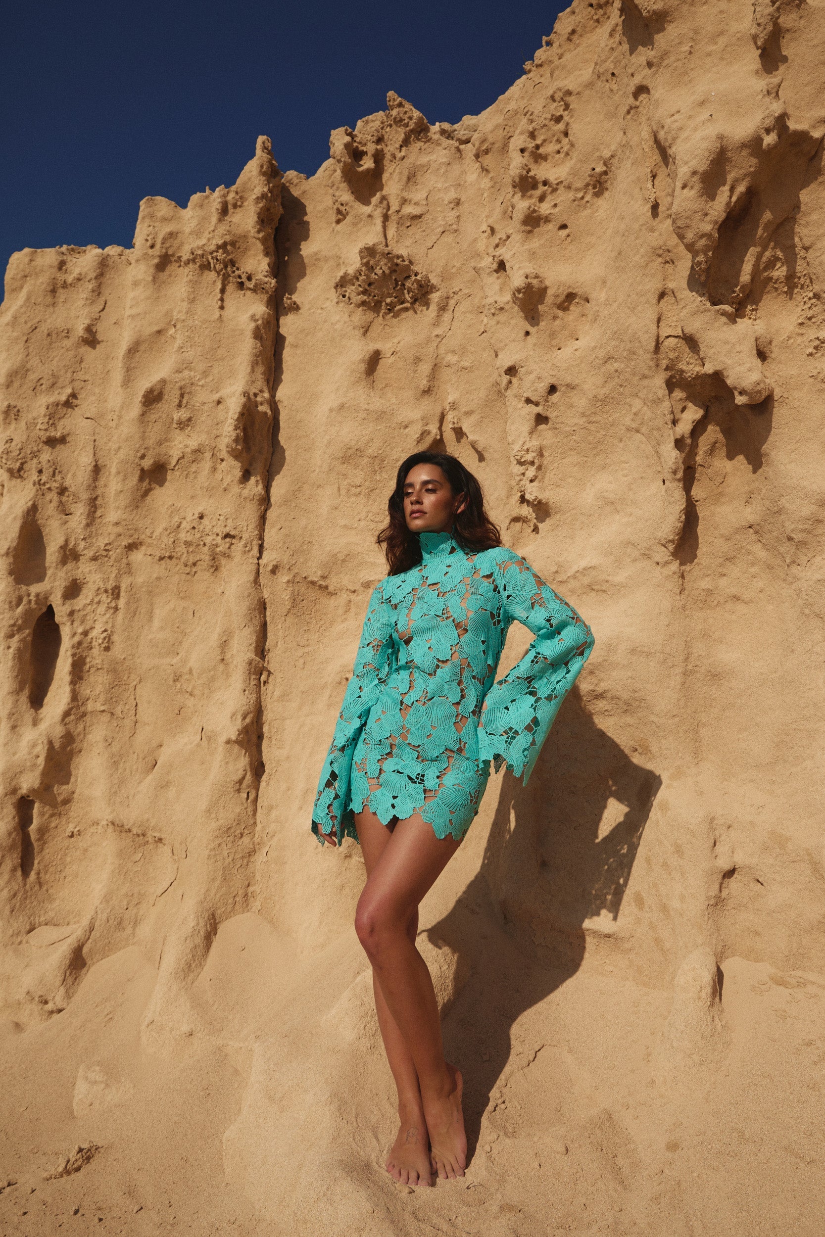 Turquoise Shell Embroidery Dress 1
