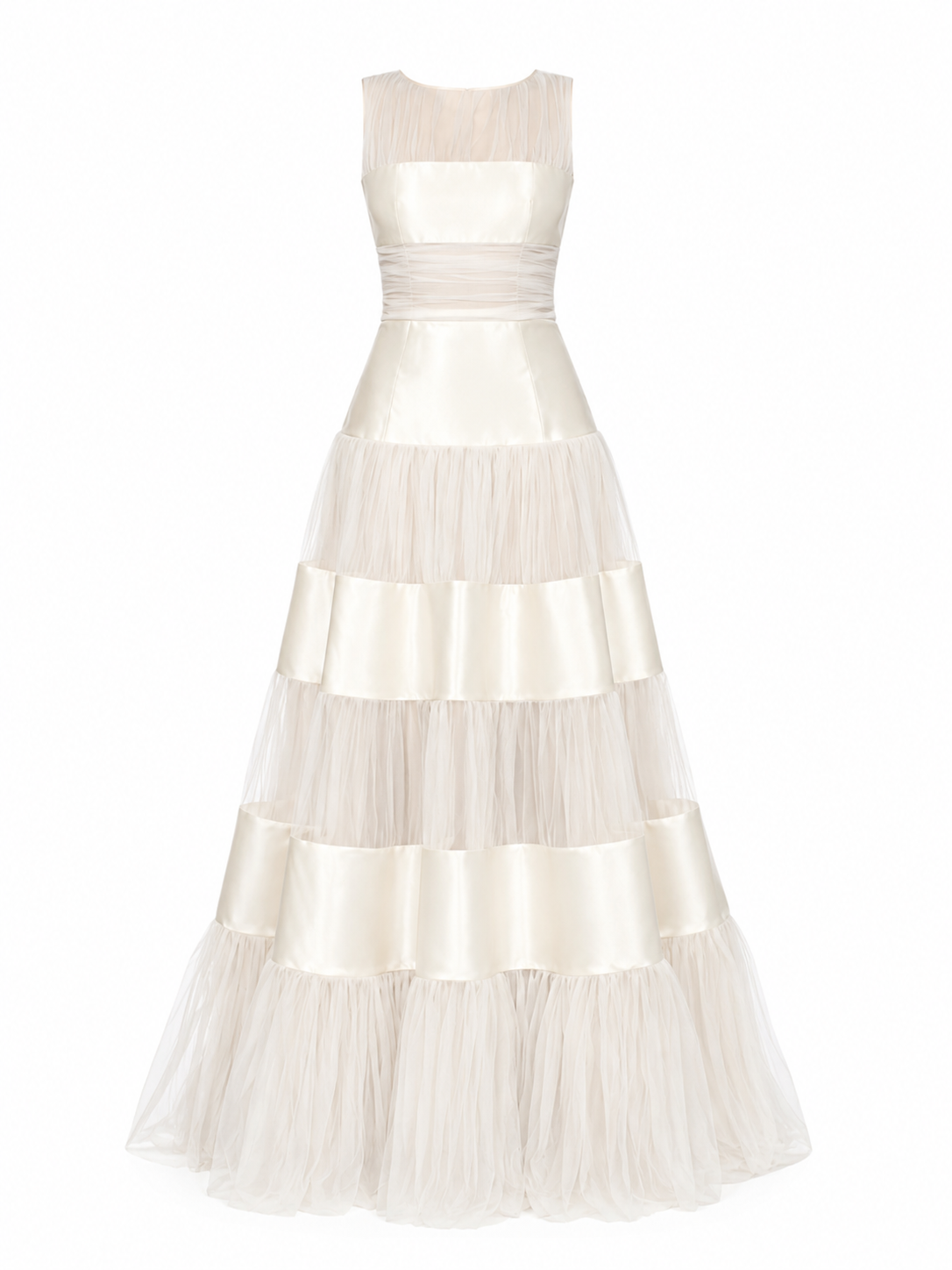 Eloise White Mesh Panel Maxi Dress with Satin Stripes