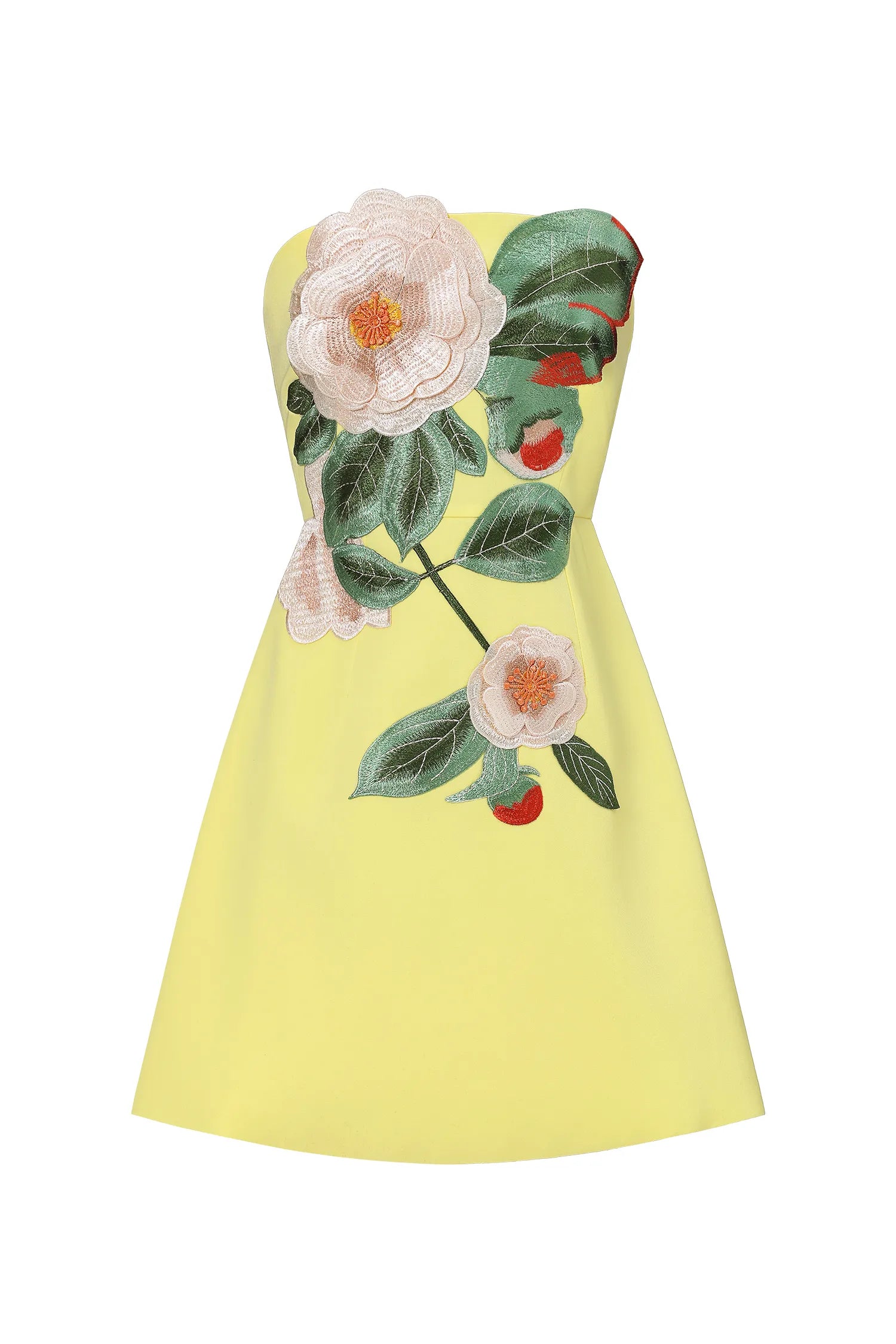 Doris Elegant Tailored Strapless Floral Embroidered Mini Dress