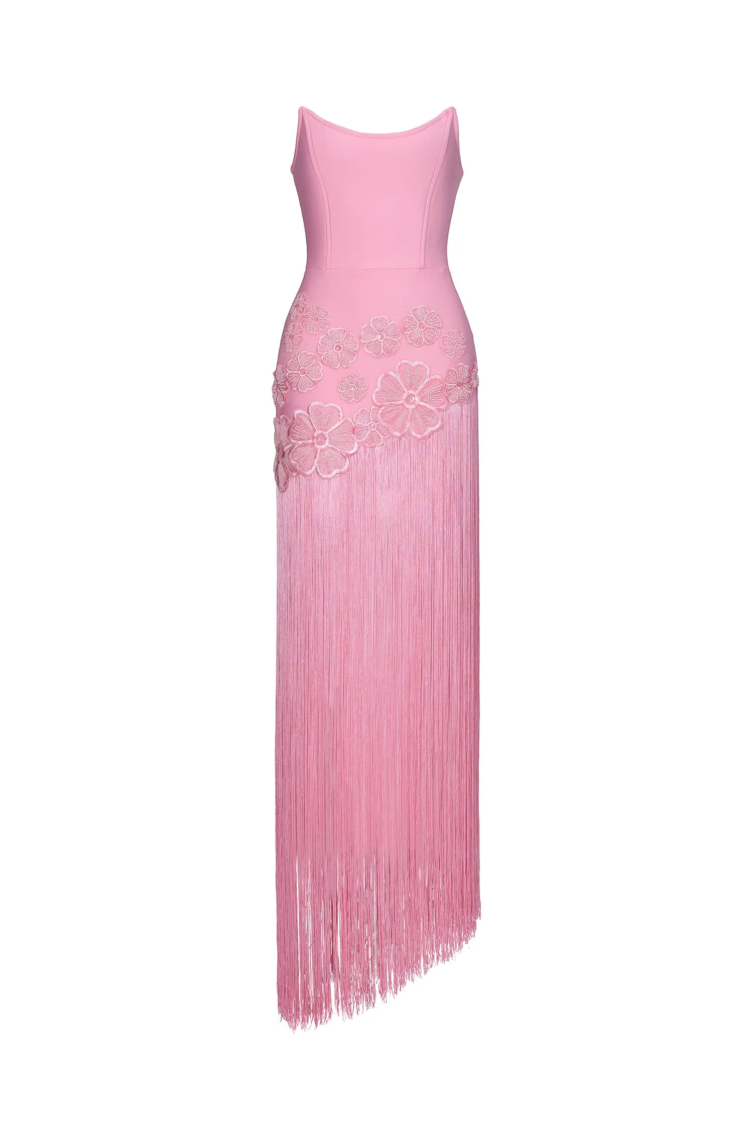 Ezgi Chic Contour Strapless Floral Fringe Bandage Maxi Dress
