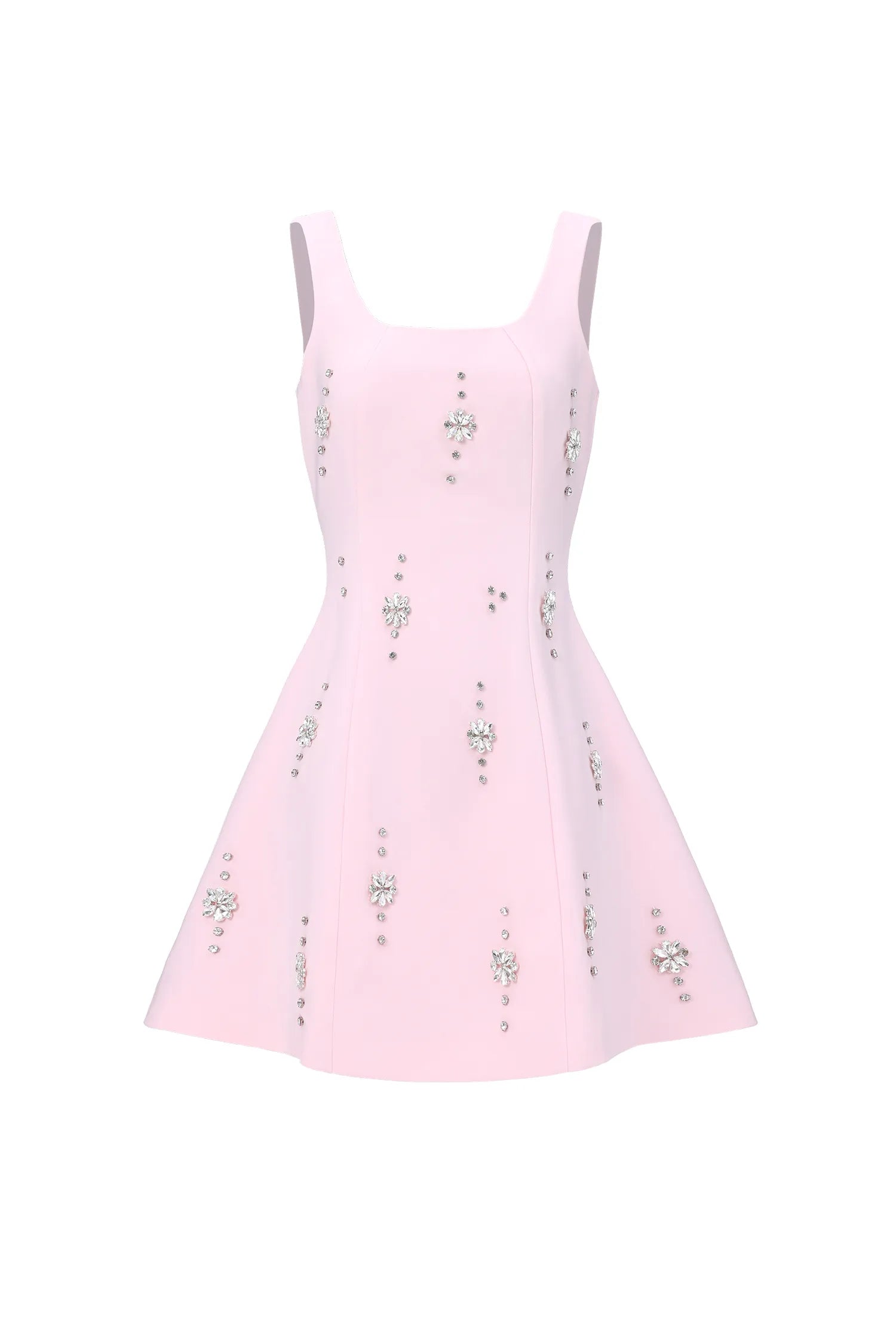 Falisa Classic Tailored Square Neck Rhinestone Woven Mini Dress