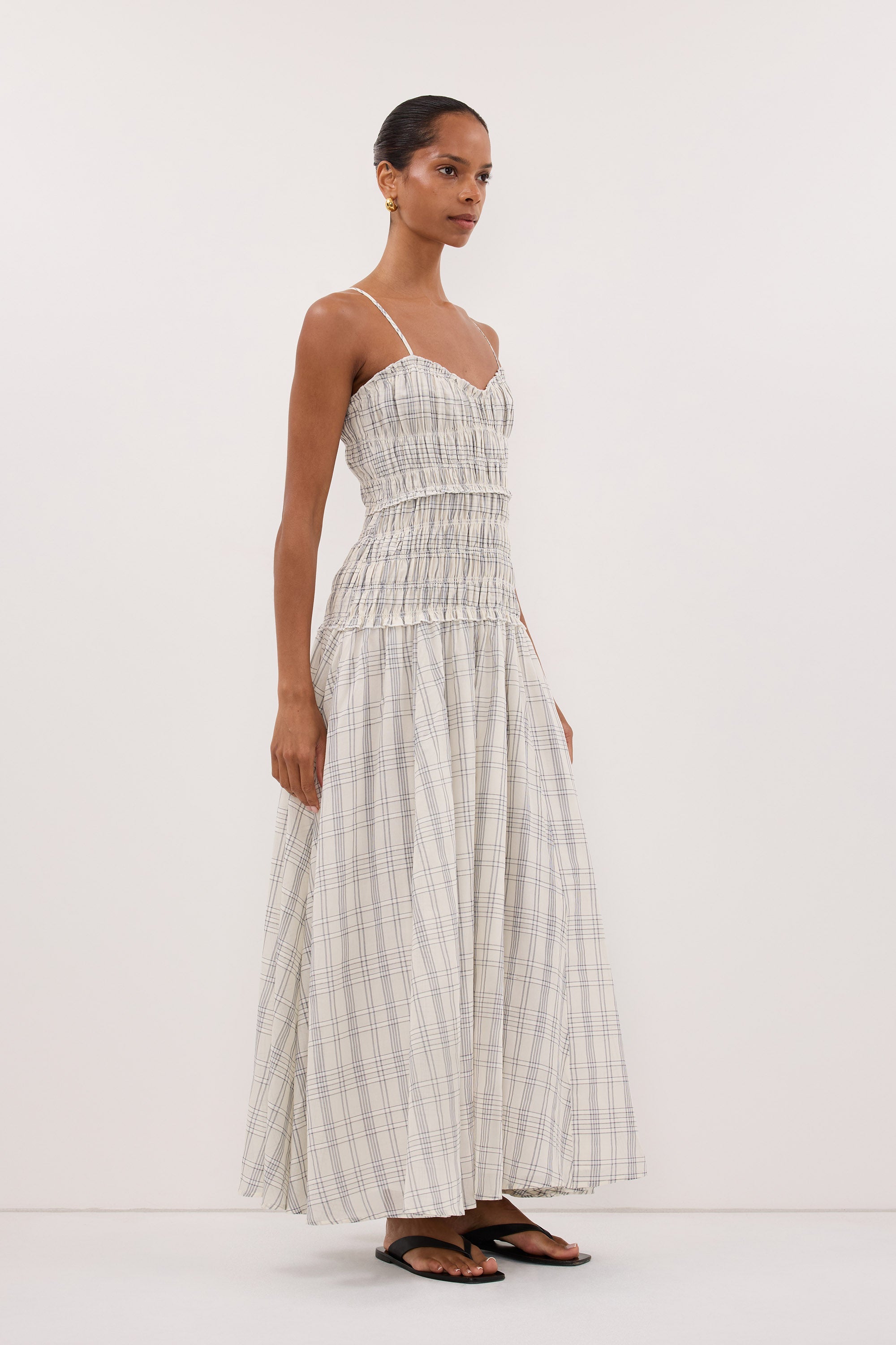 PETRA OFF WHITE CHECK MIDI DRESS 4