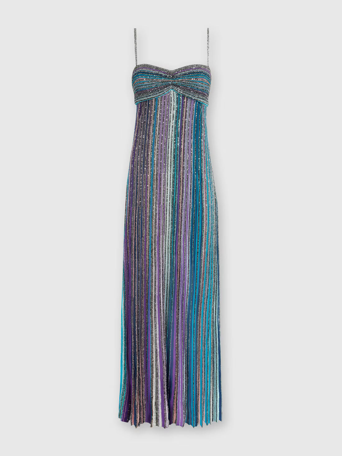 Langes ärmelloses Kleid aus Lamé-Faltenstrick