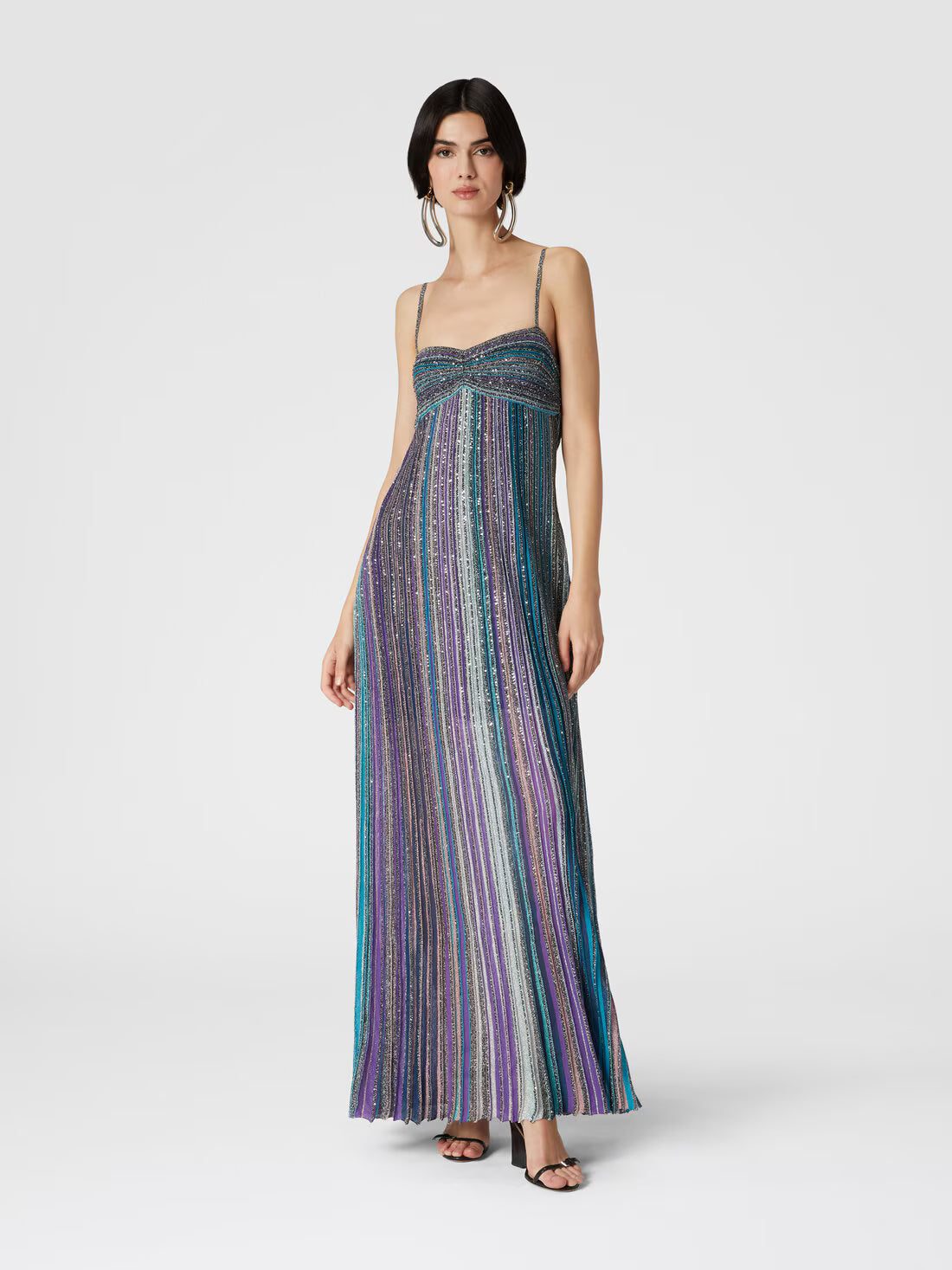 Langes ärmelloses Kleid aus Lamé-Faltenstrick