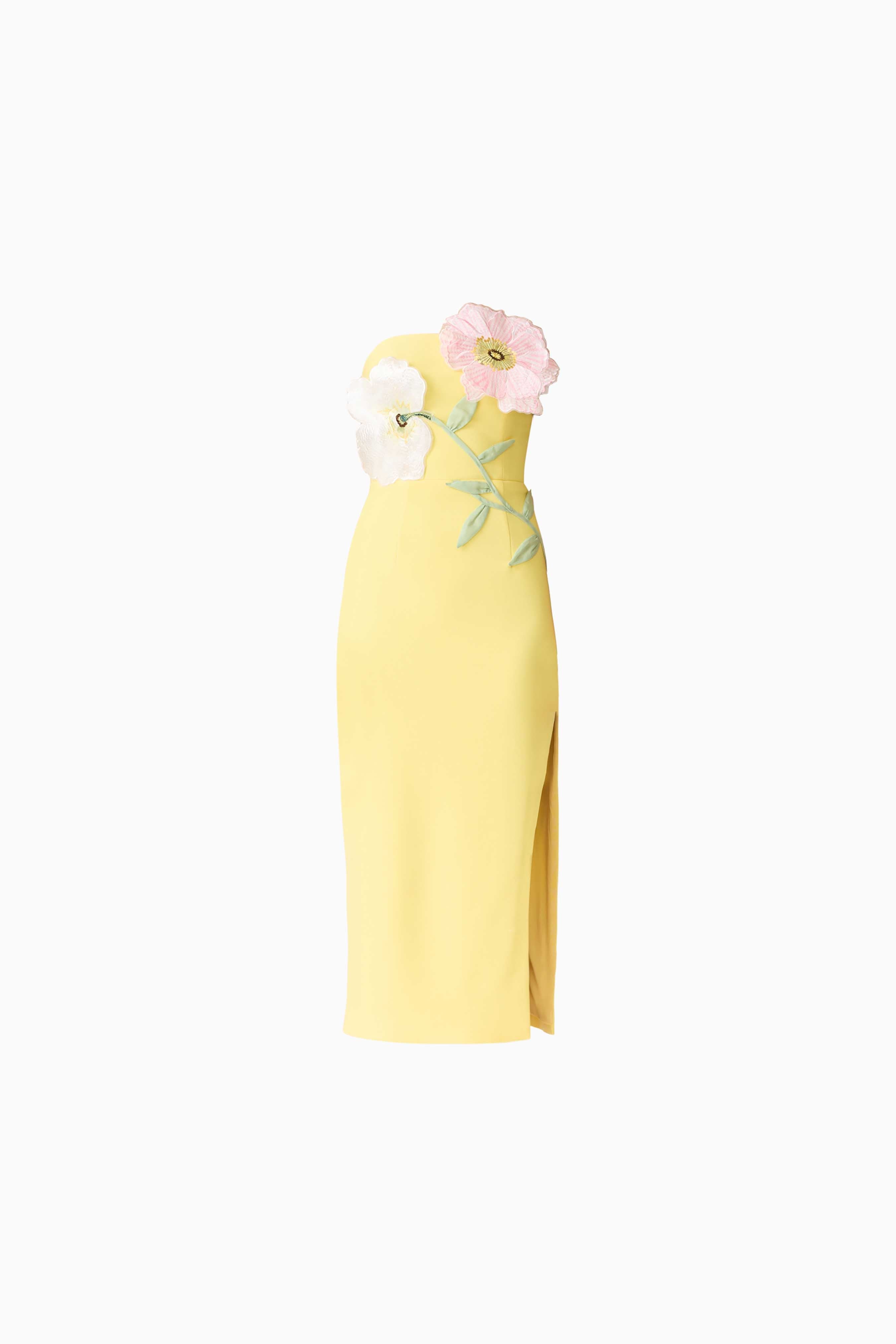 Hope Strapless Midi Dress in Yellow