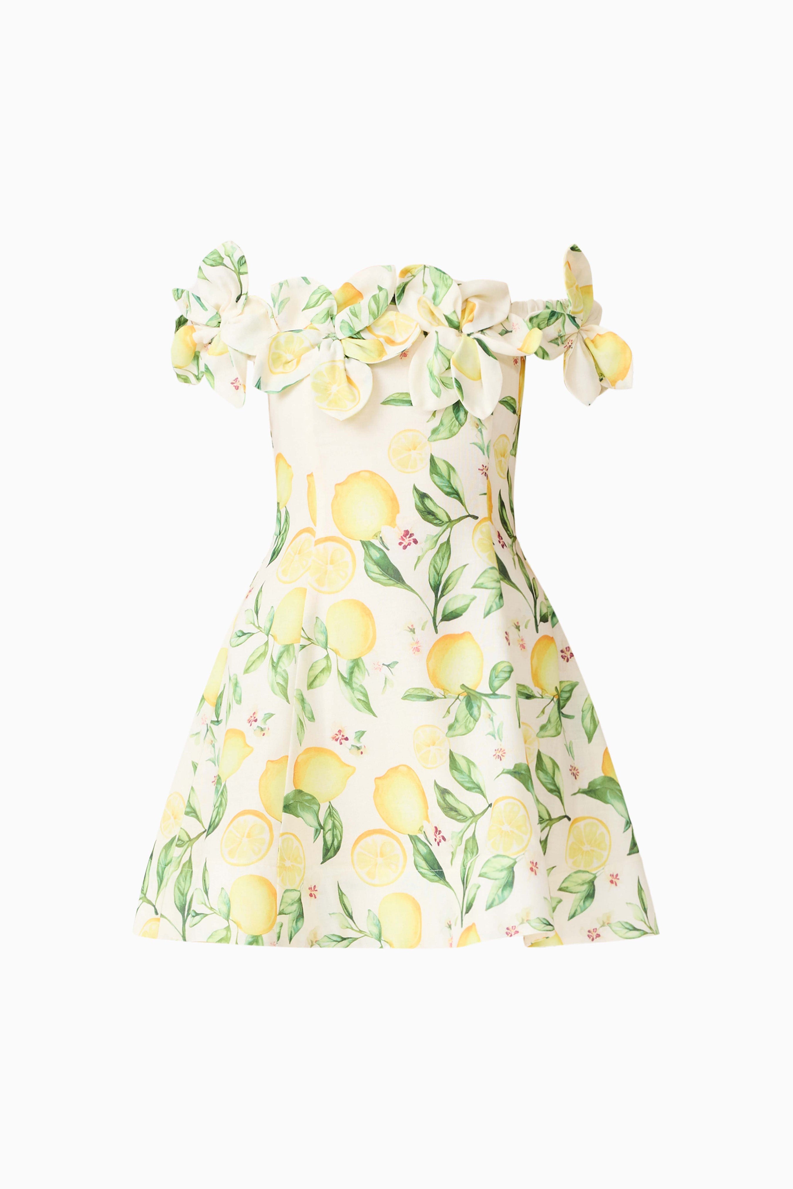 Hana Off Shoulder Mini Dress in Lemon Print 3
