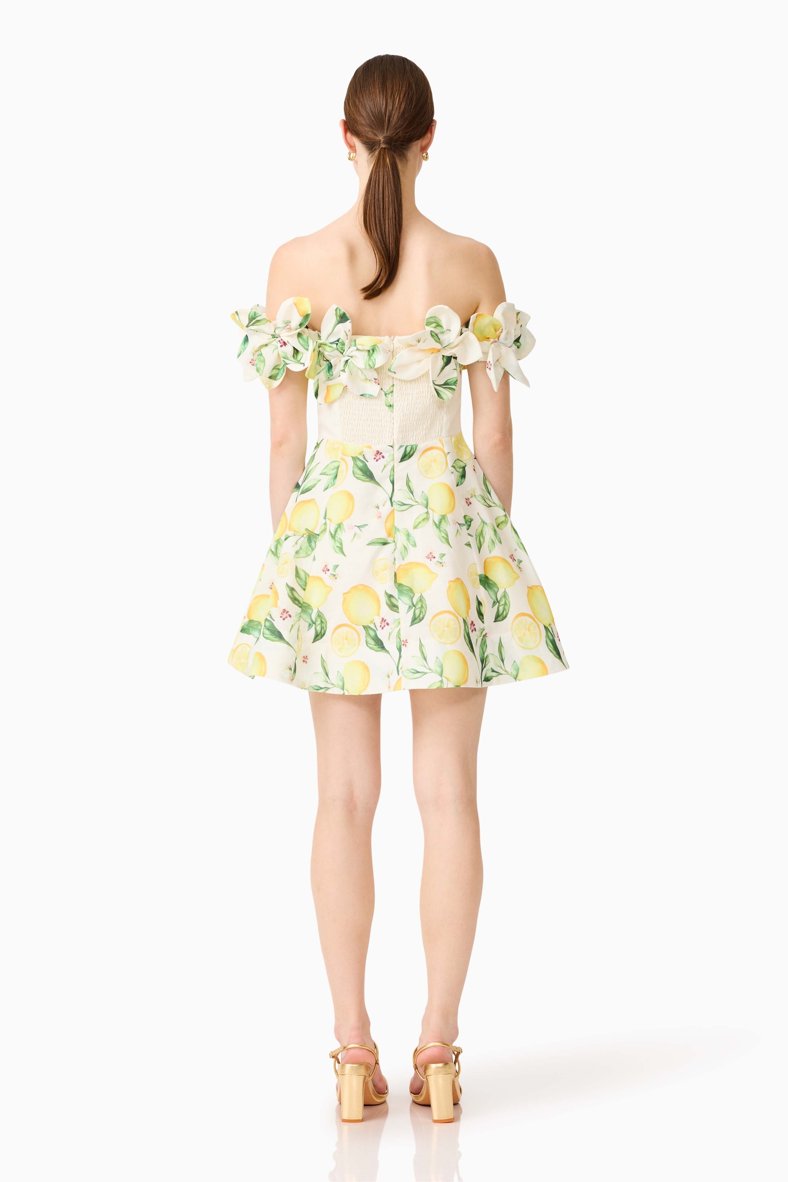 Hana Off Shoulder Mini Dress in Lemon Print 7