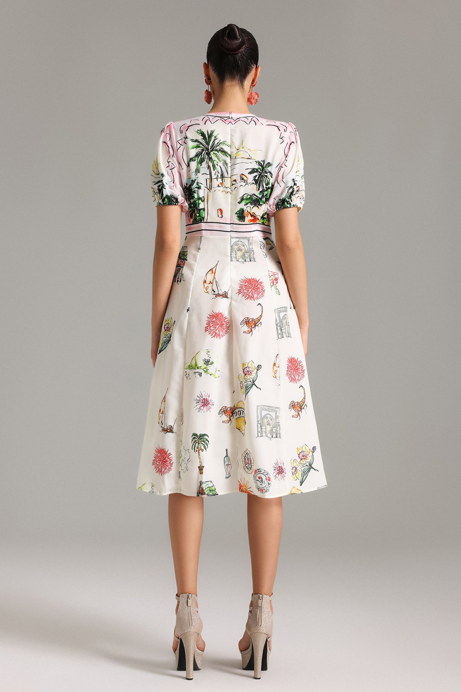 Emmeline Puff Sleeves Printed Midi Dress