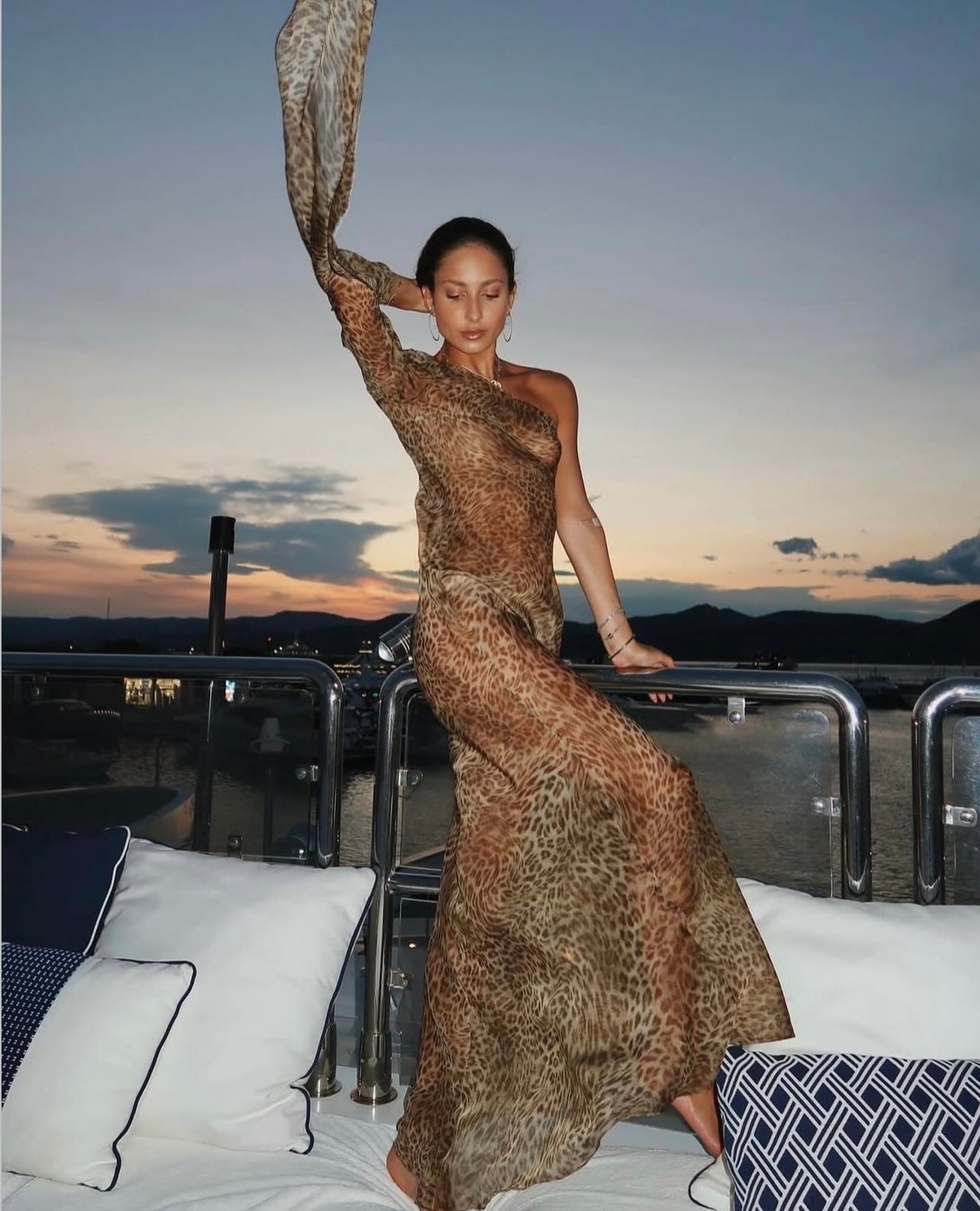 One Shoulder Leopard Print Maxi Dress