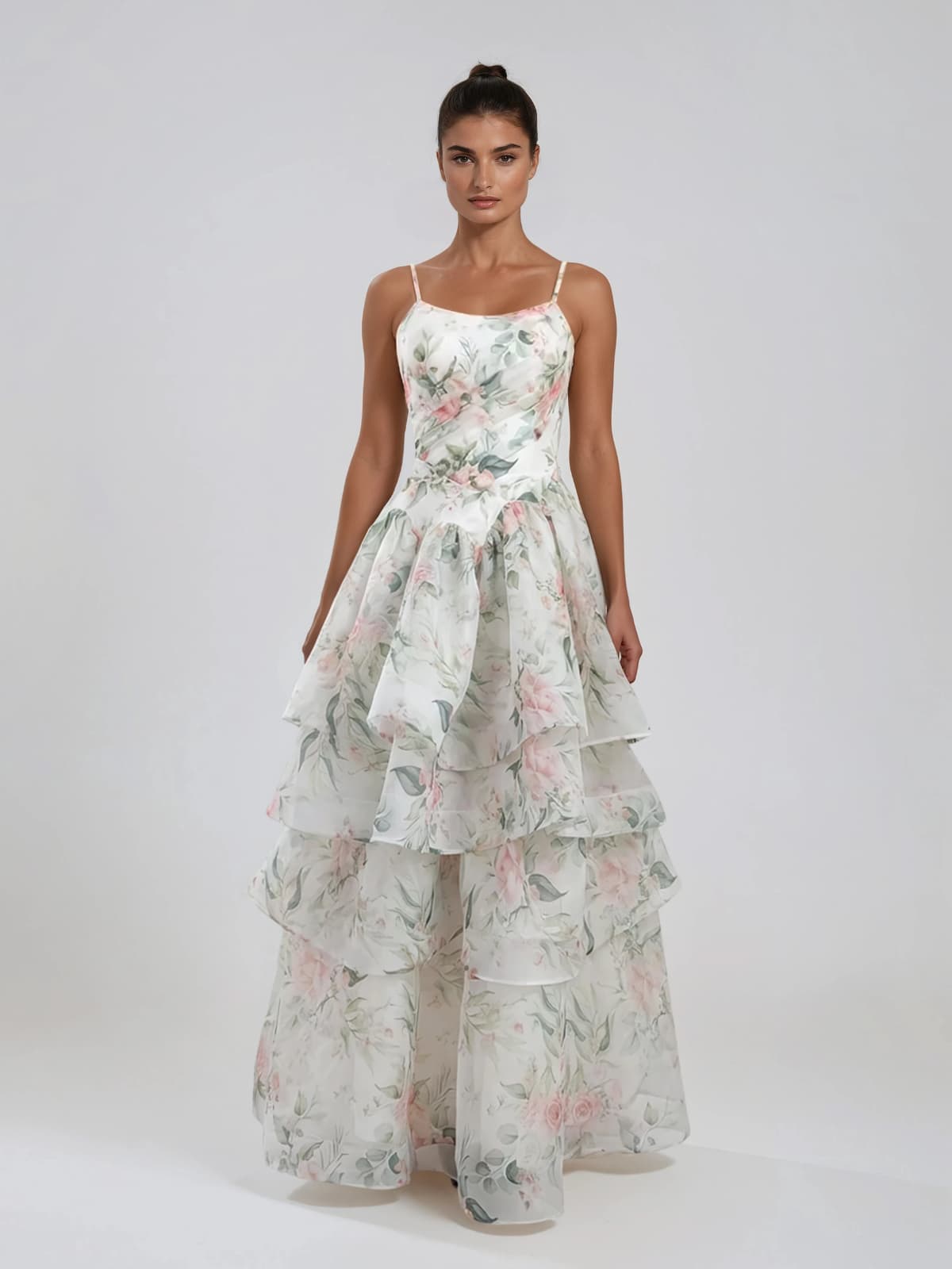 Fyraxen Spaghetti Floral Tiered Maxi Dress 1