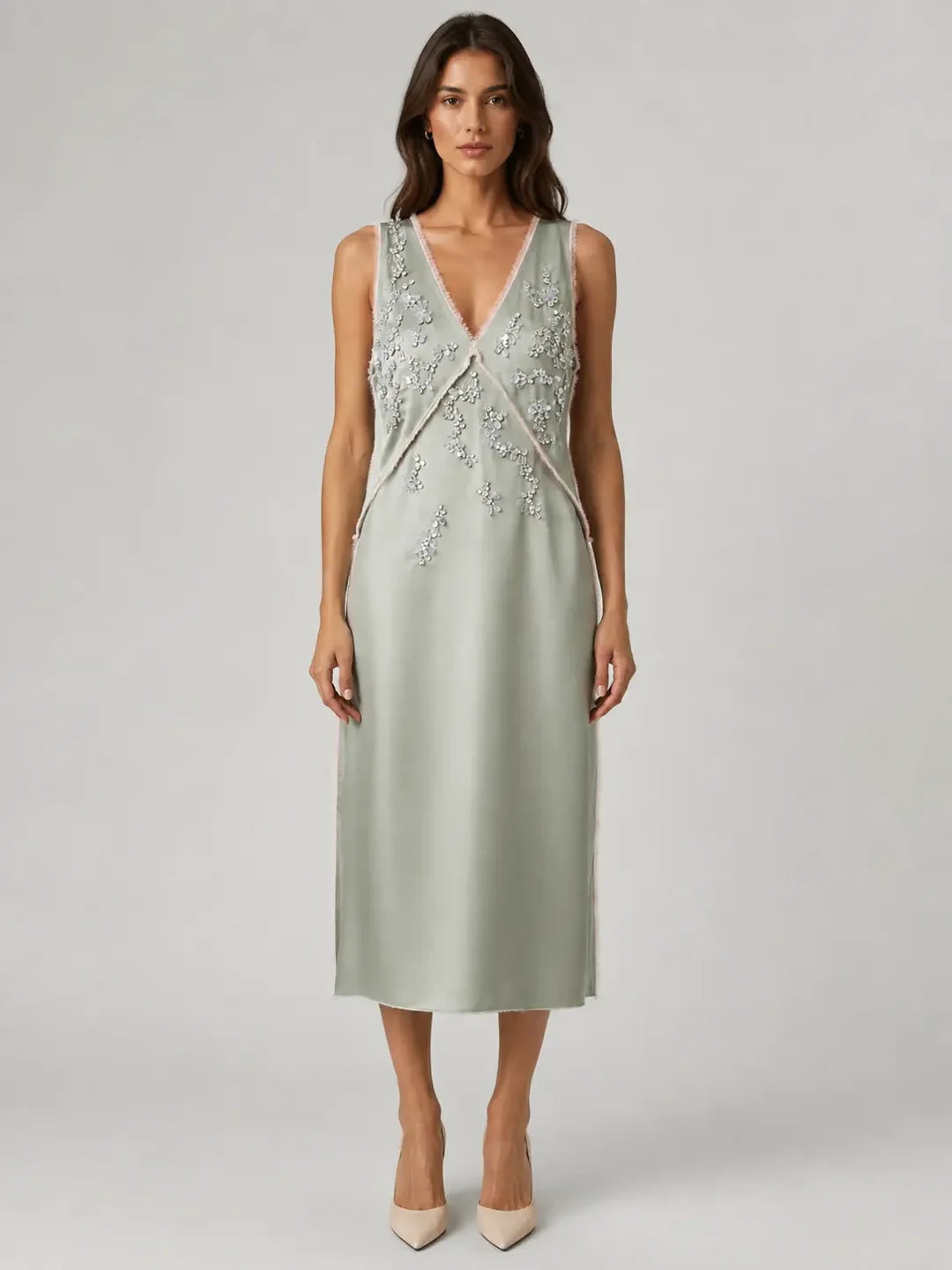 Nadia Embellished Satin Midi Dress