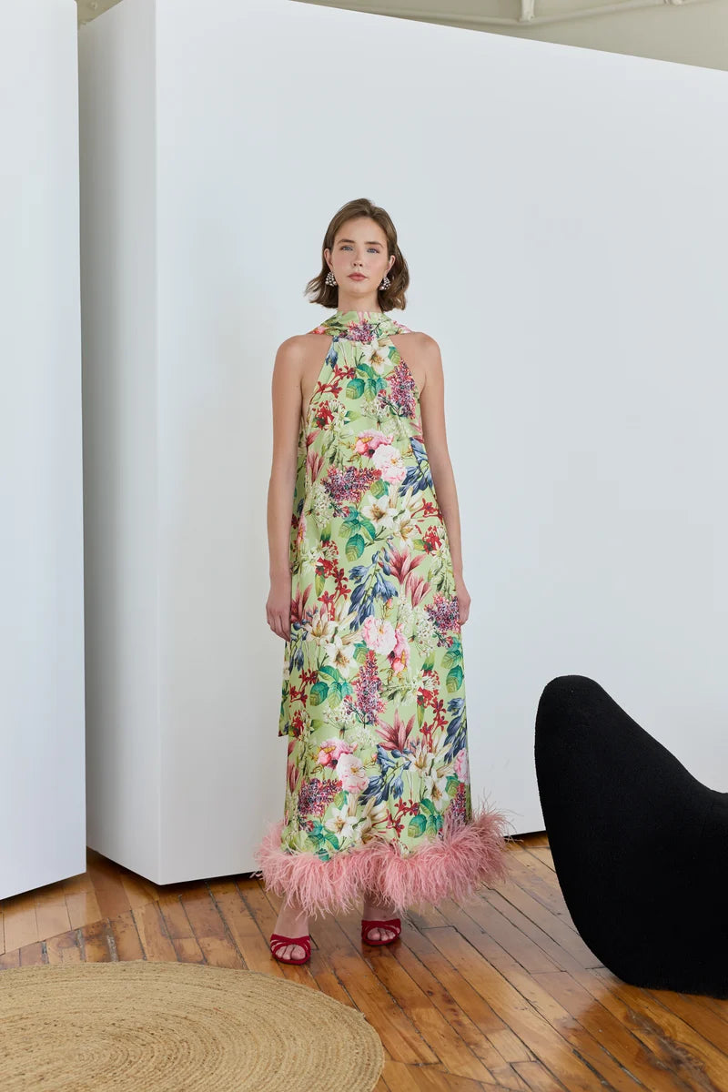 Maliya Feather Dress in Eden Tapestry