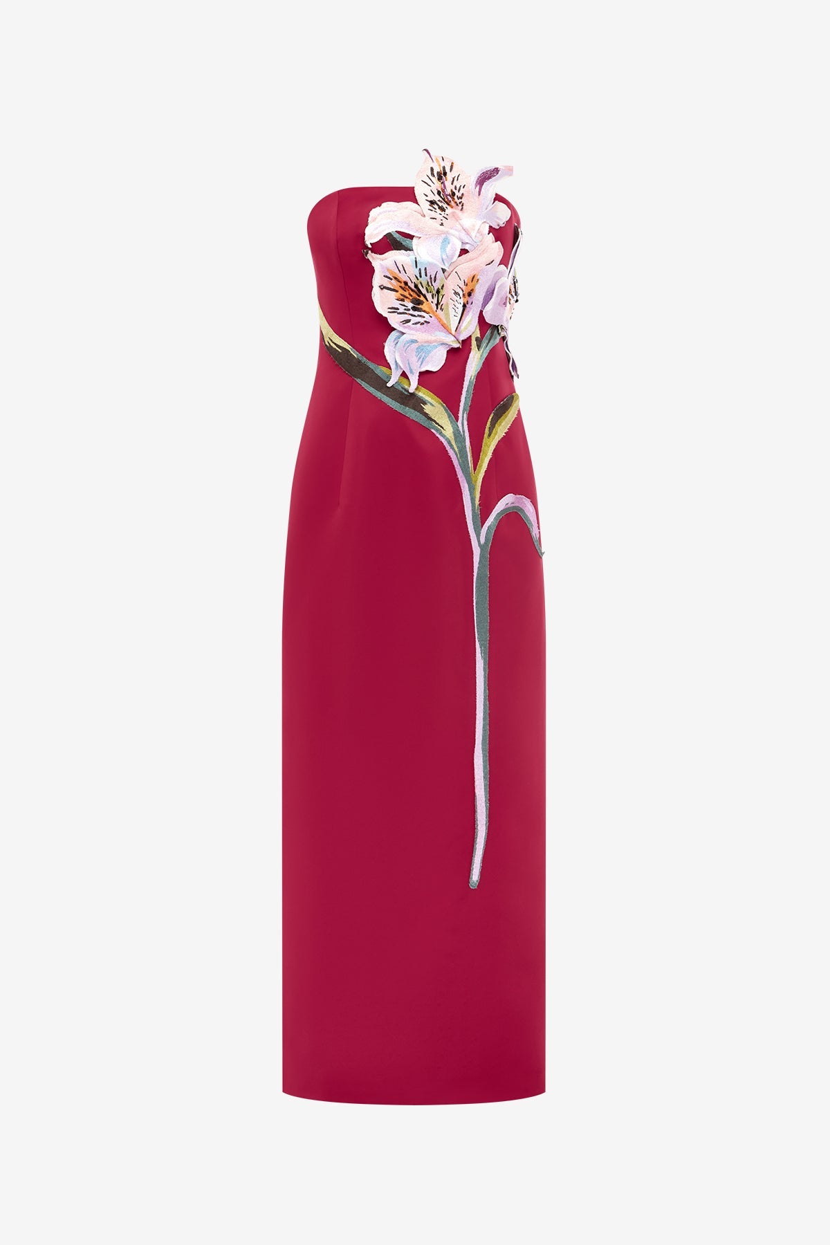 Floral Maxi Dress - Lily Print in Oxblood