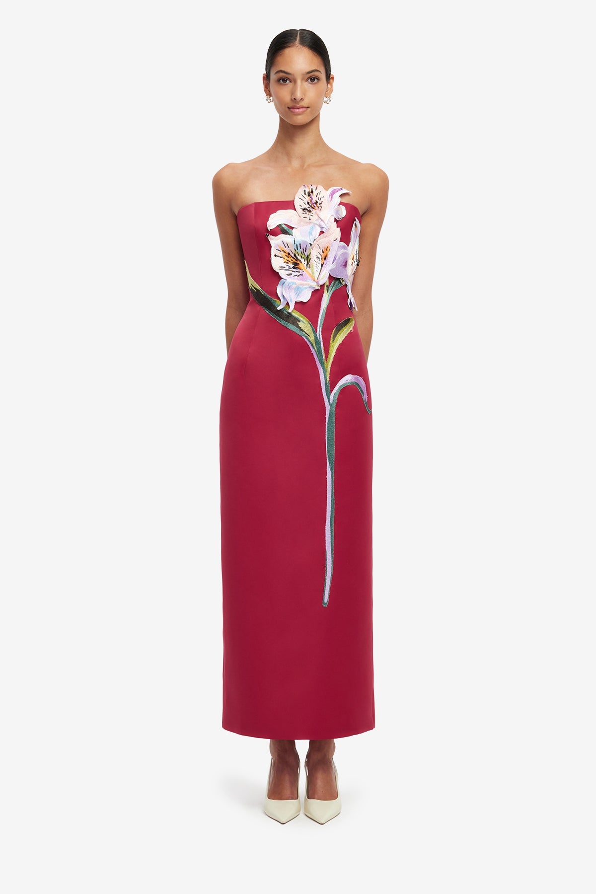 Floral Maxi Dress - Lily Print in Oxblood
