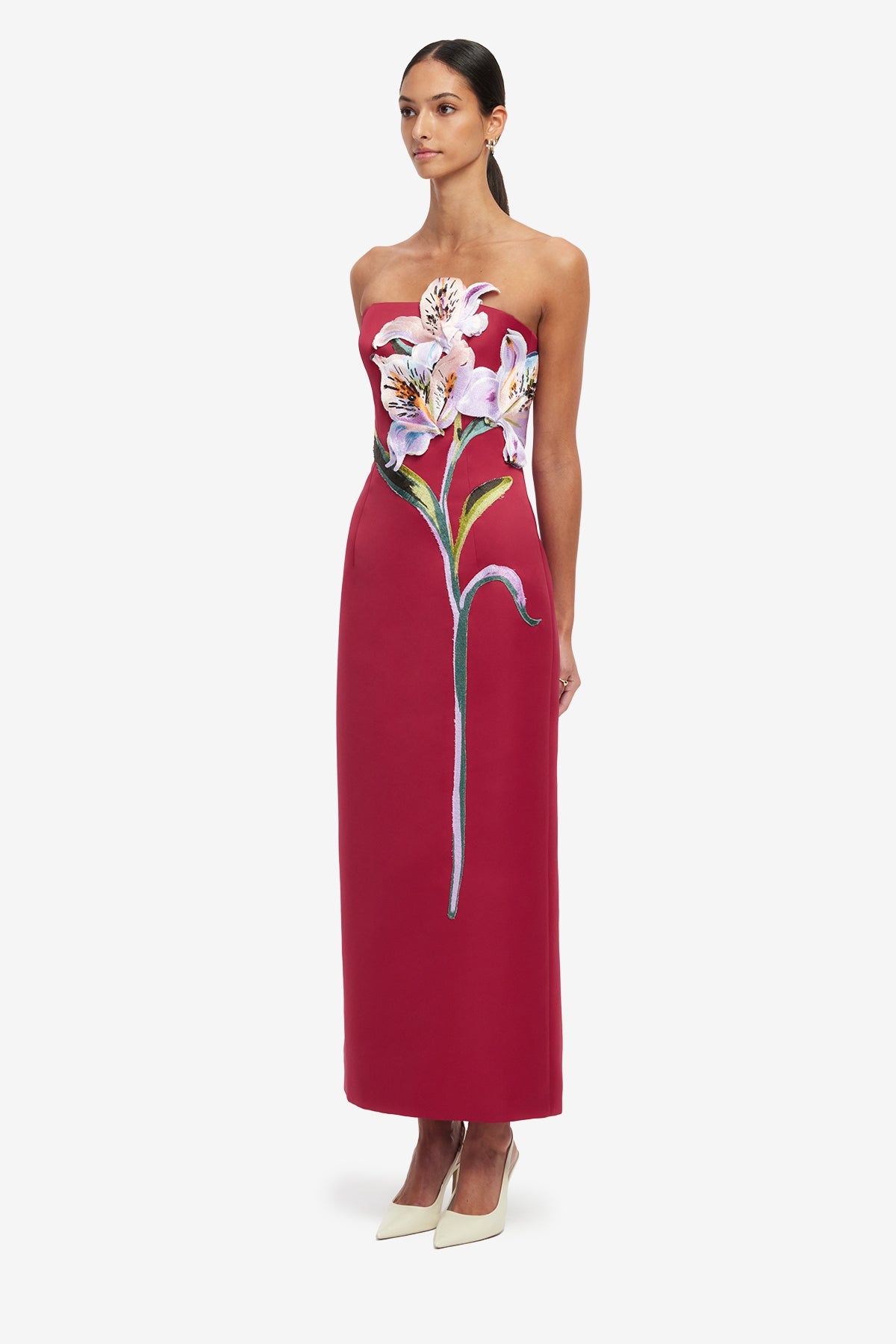 Floral Maxi Dress - Lily Print in Oxblood