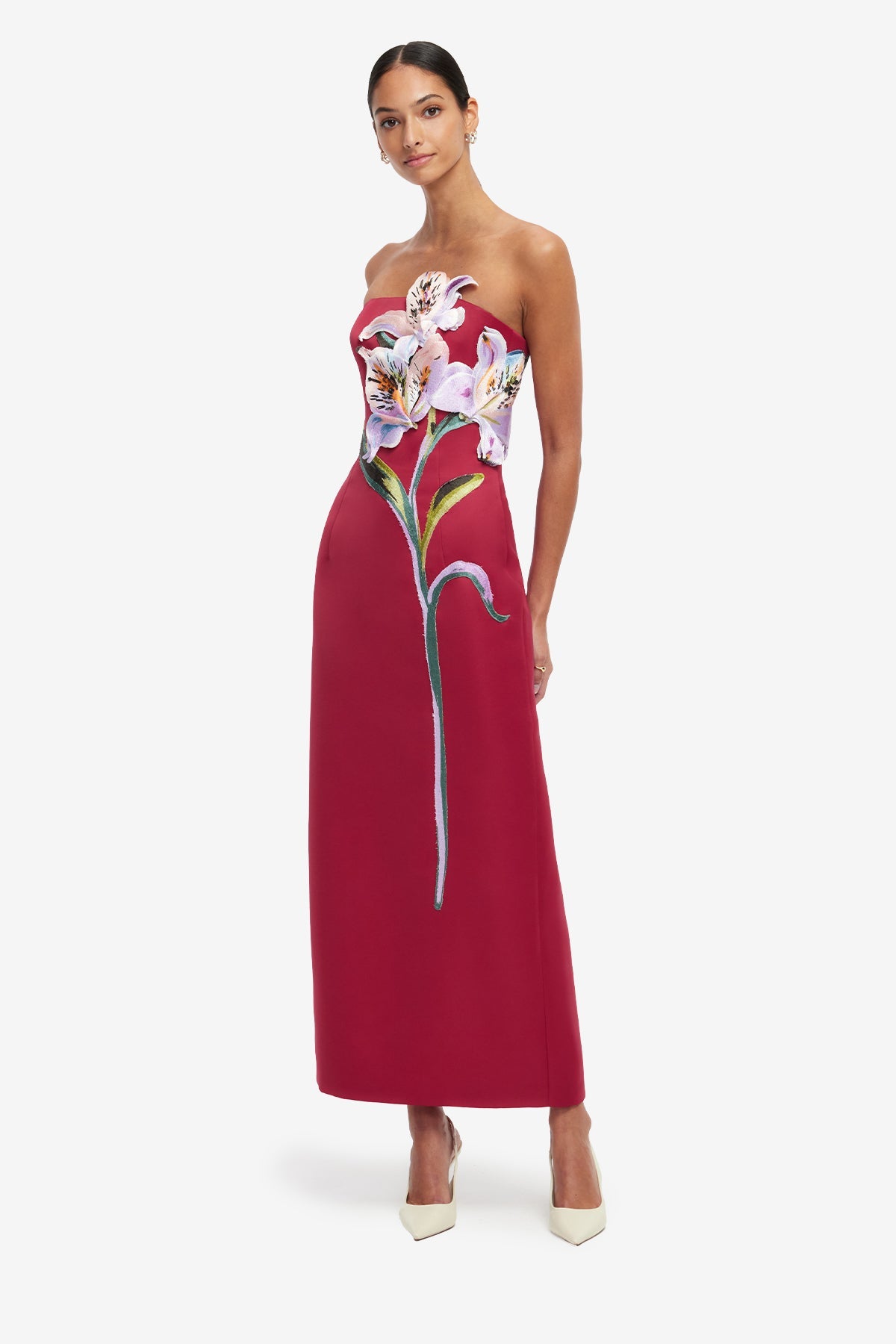 Floral Maxi Dress - Lily Print in Oxblood