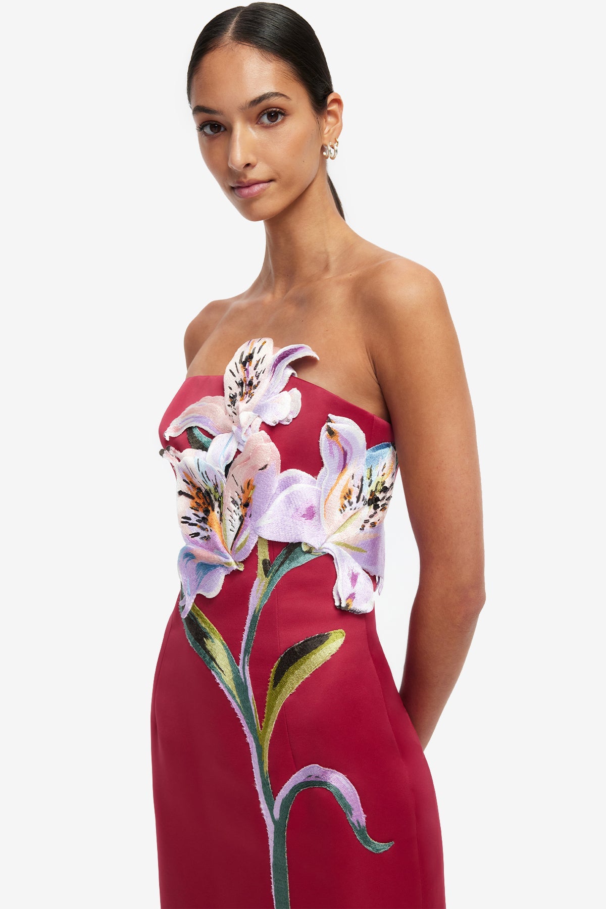 Floral Maxi Dress - Lily Print in Oxblood
