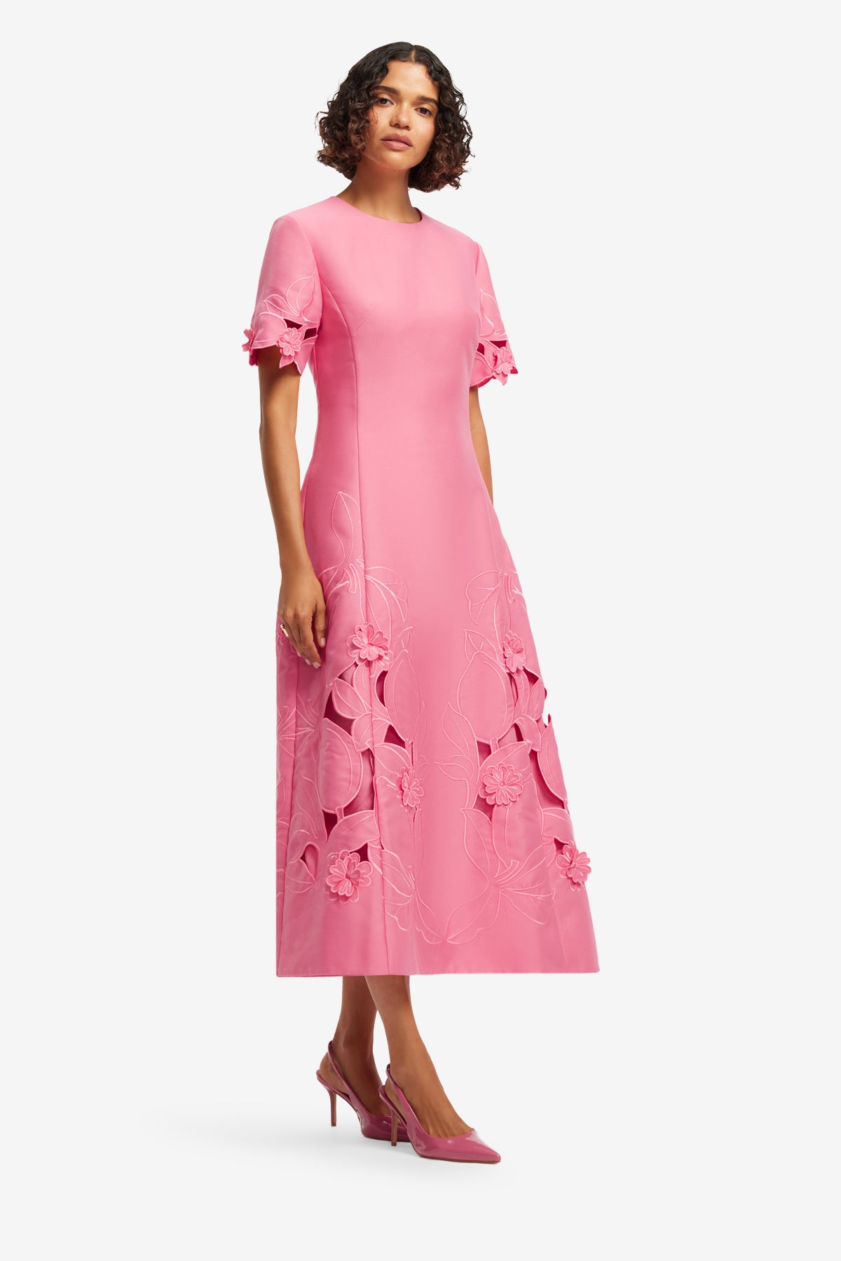 Caroline Appliqué Short Sleeve Midi Dress