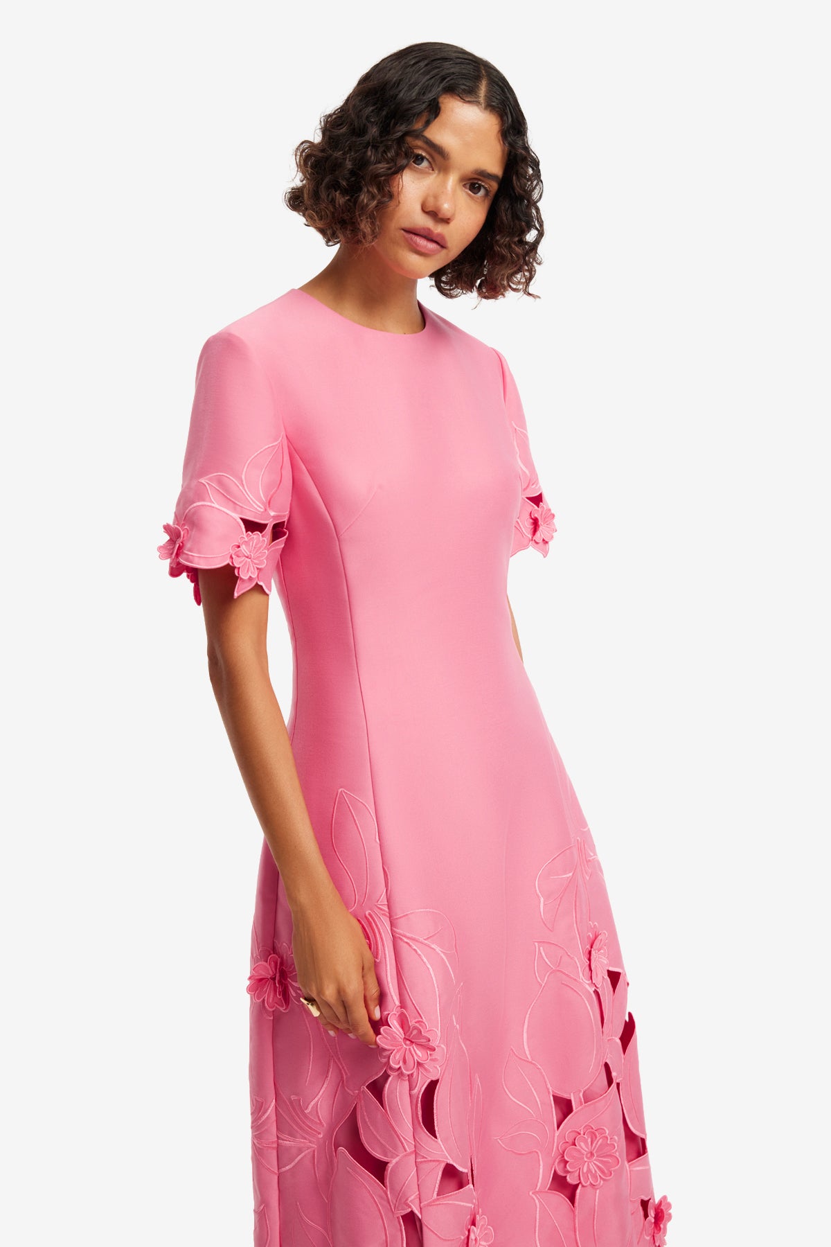 Caroline Appliqué Short Sleeve Midi Dress