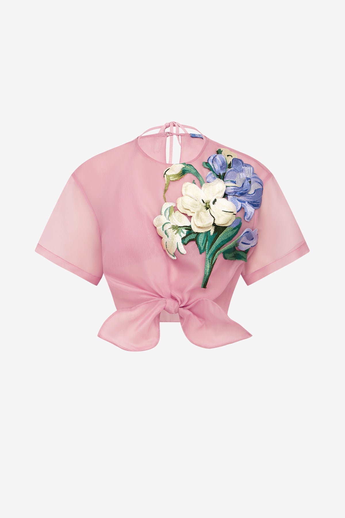 Riley Embroidered Sleeve Top Bouquet Print in Pastel Pink