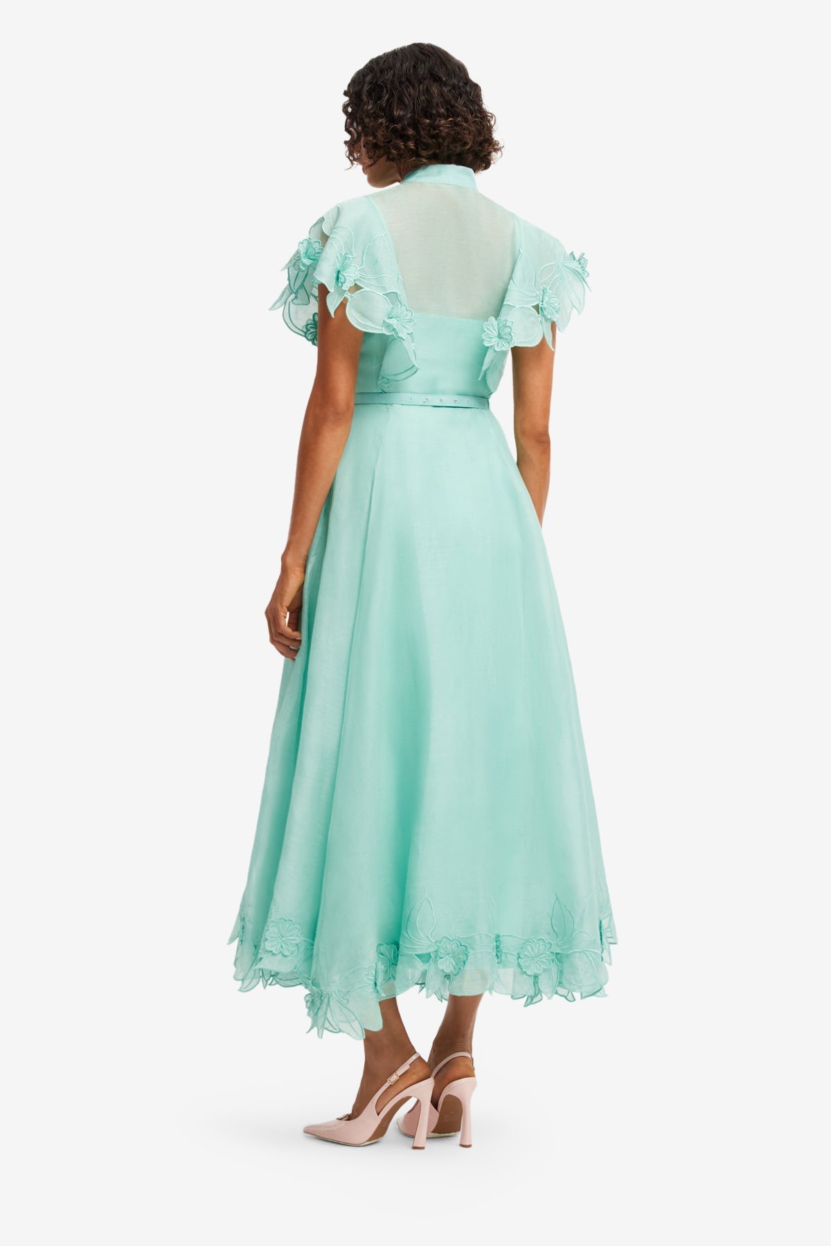 Elsie Appliqu Flutter Sleeve Maxi Dress - Pale Turquoise