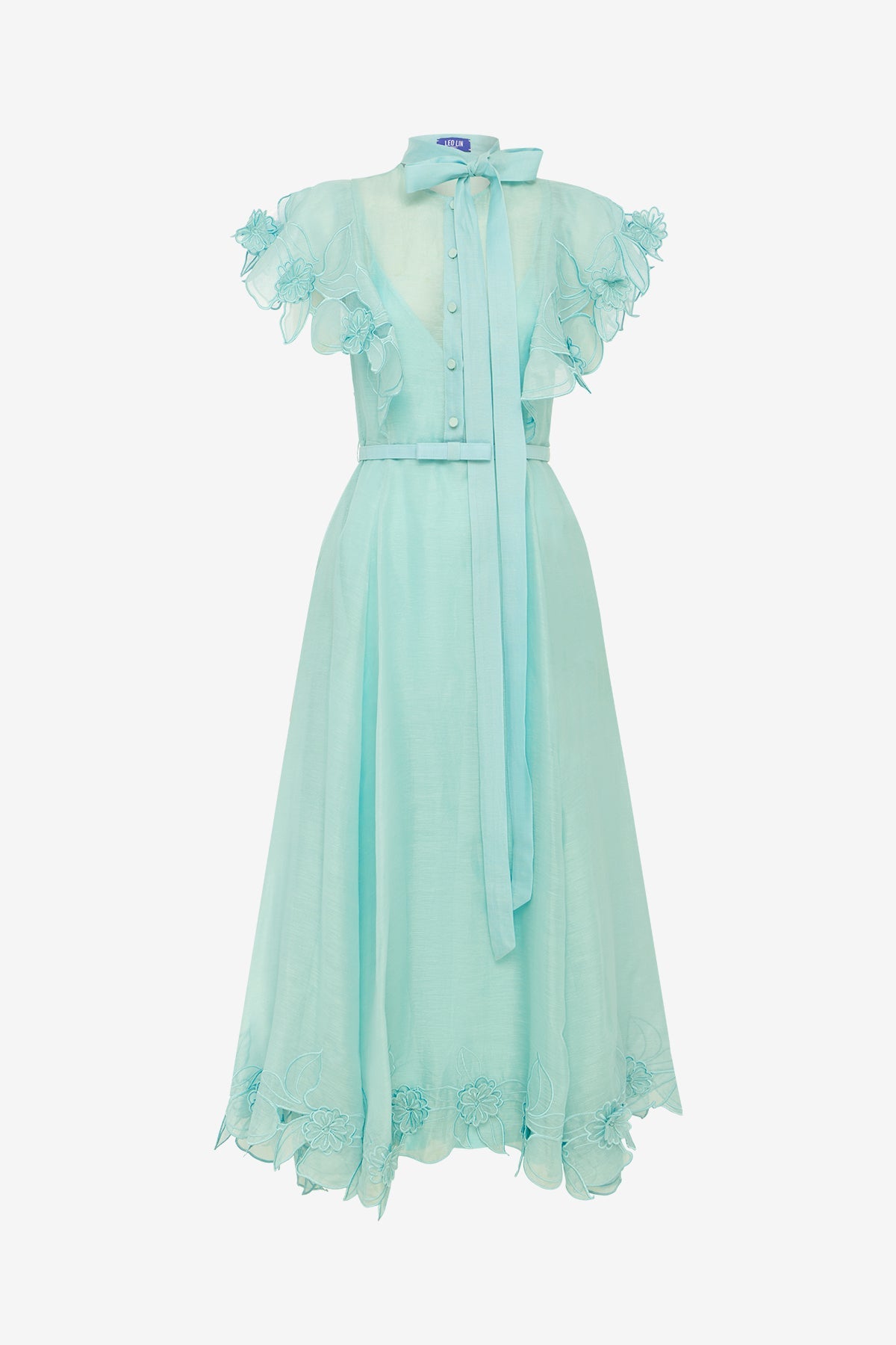 Elsie Appliqu Flutter Sleeve Maxi Dress - Pale Turquoise