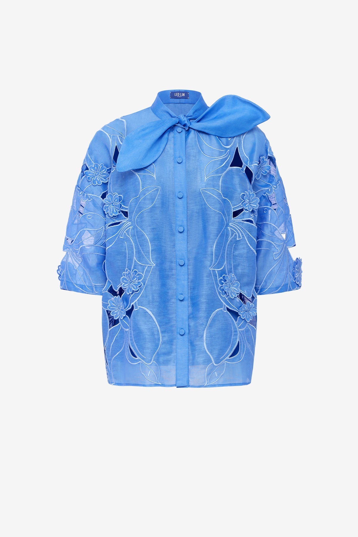 Brooklyn Appliqu Bow Puff Sleeve Top - Azure