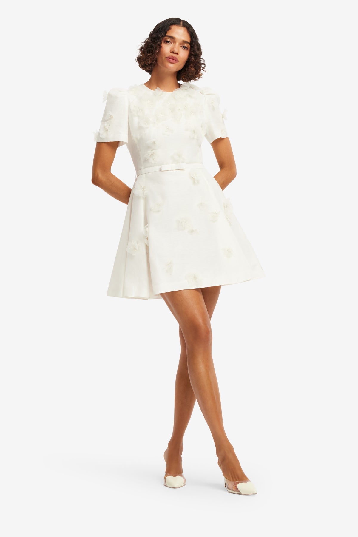 Elyse Petal Short Sleeve Mini Dress - Snow