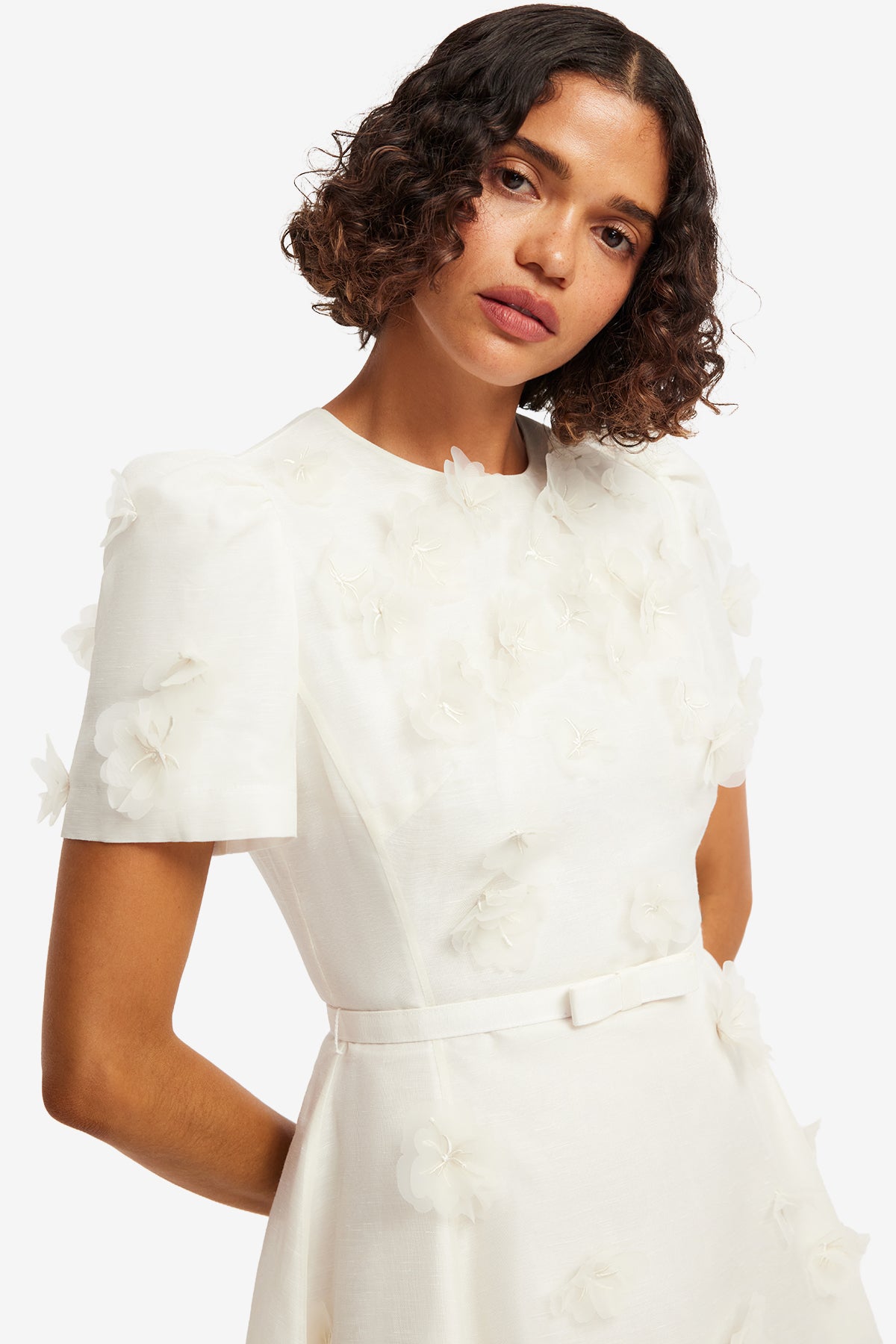 Elyse Petal Short Sleeve Mini Dress - Snow