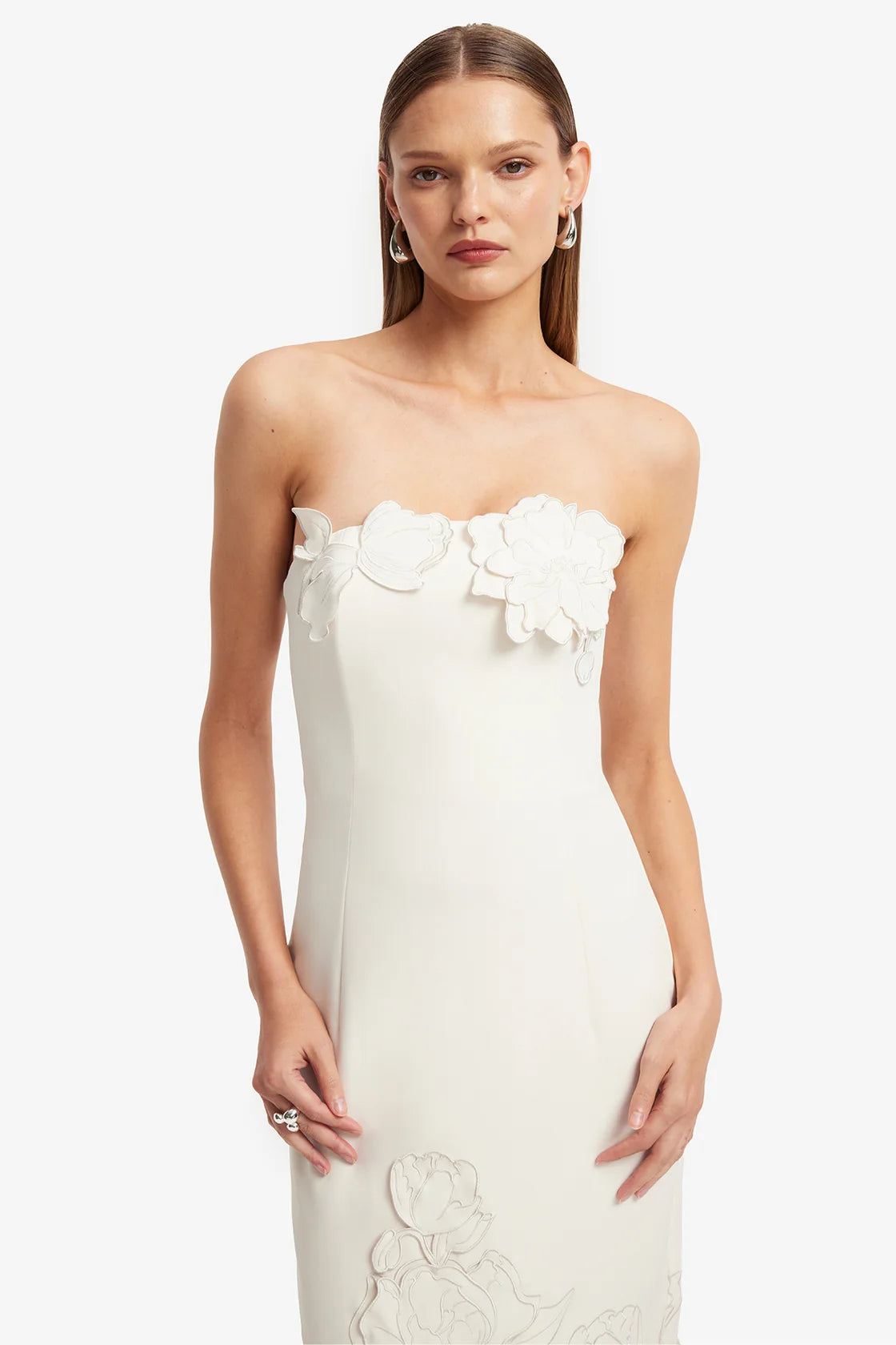 Rayna Appliqué Bustier Maxi Dress - Vanilla