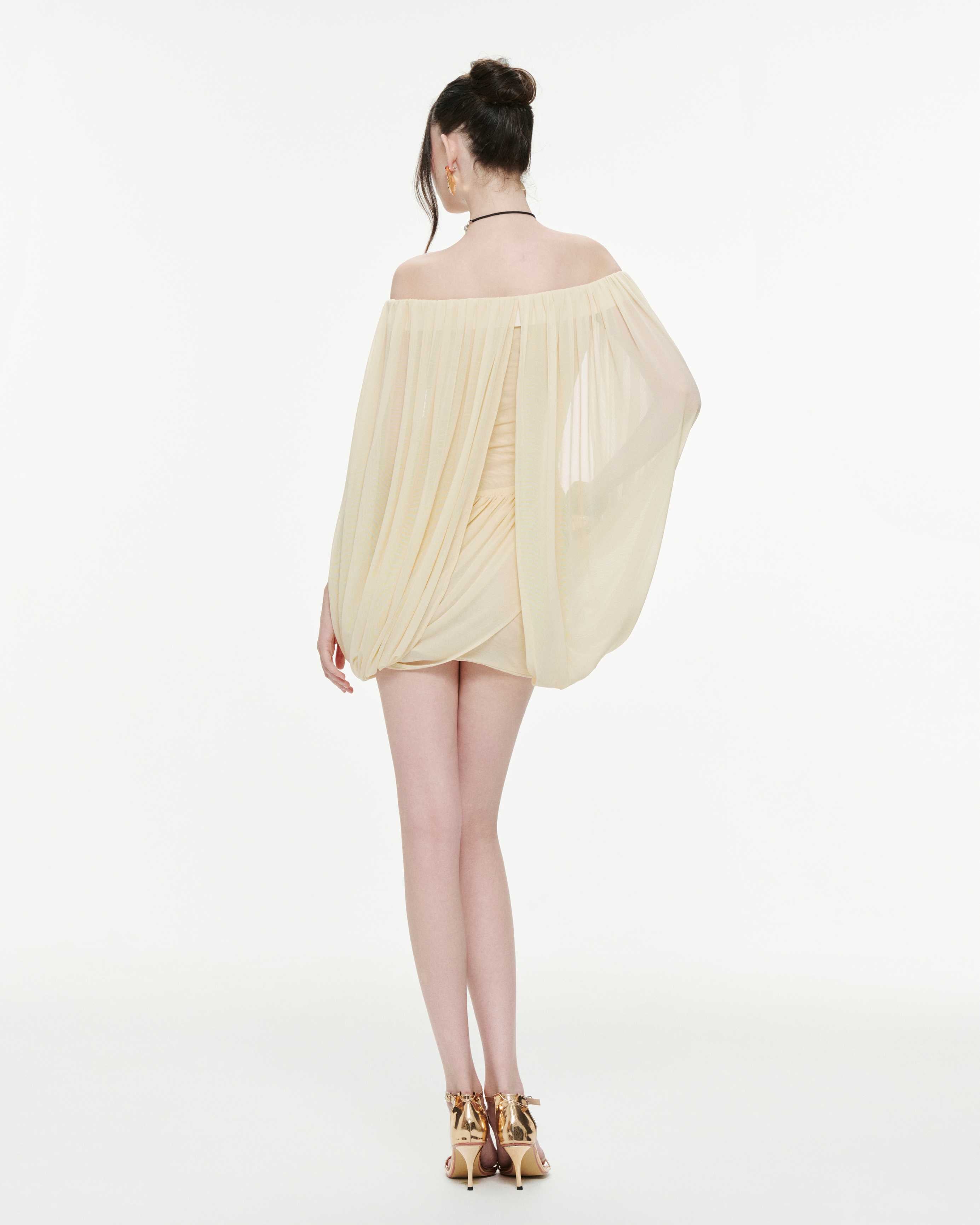 Off-Shoulder Ruched Short Cape Dress