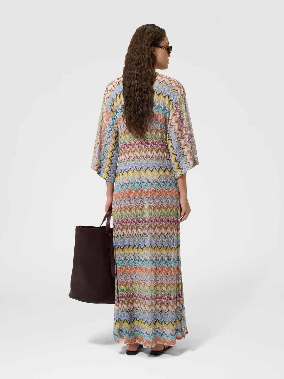 Long viscose lamé cover-up caftan
