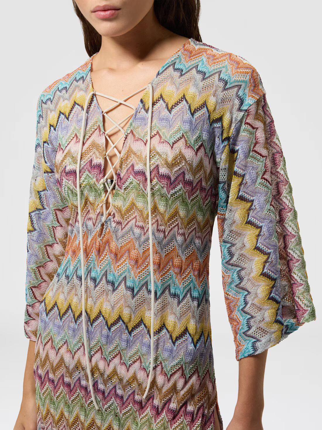Long viscose lamé cover-up caftan