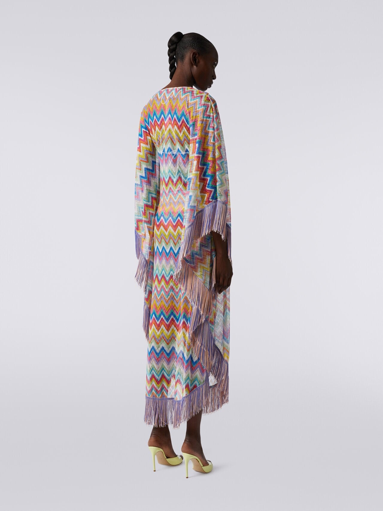 Long cover-up kaftan with zigzag print and fringes