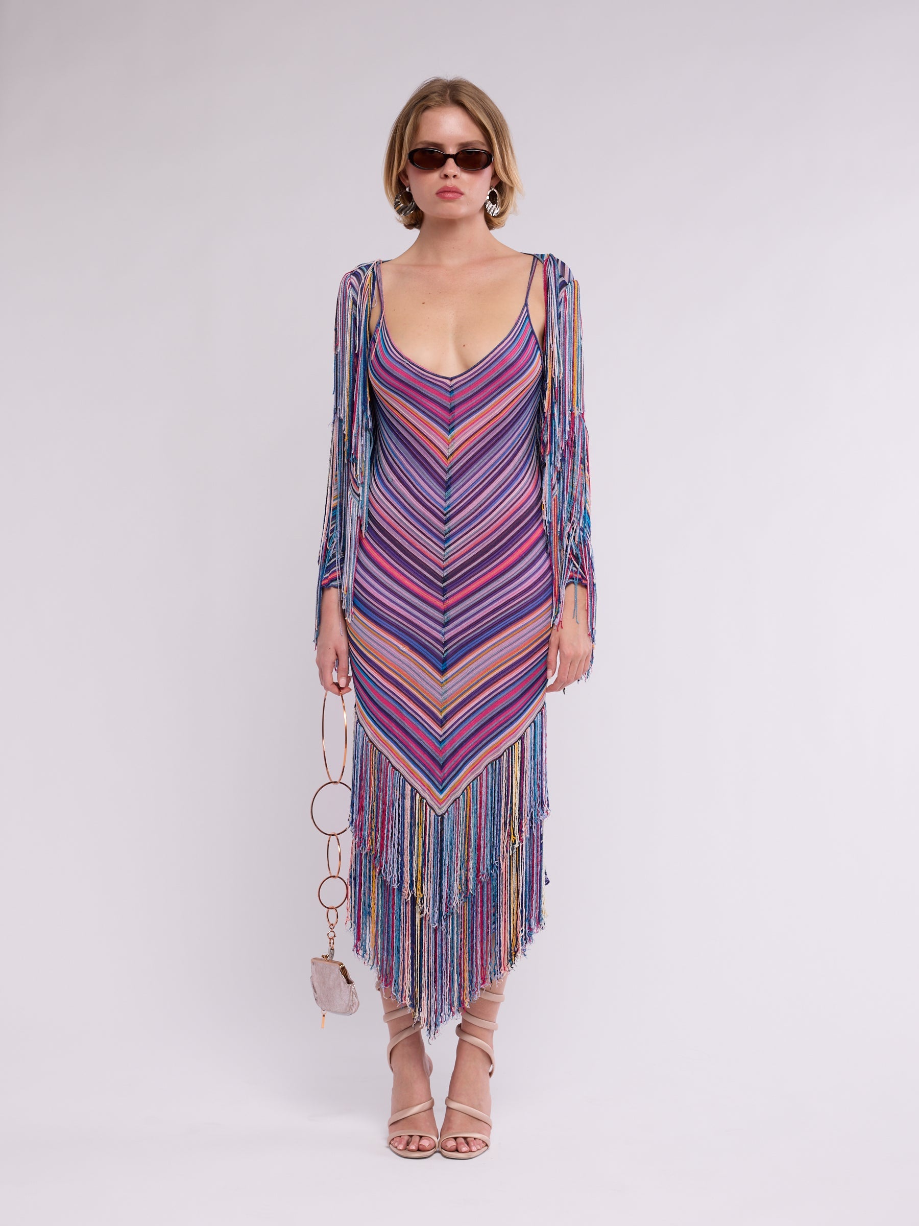 Missoni 2002 Chevron Knit Fringe Dress and Cardi 1
