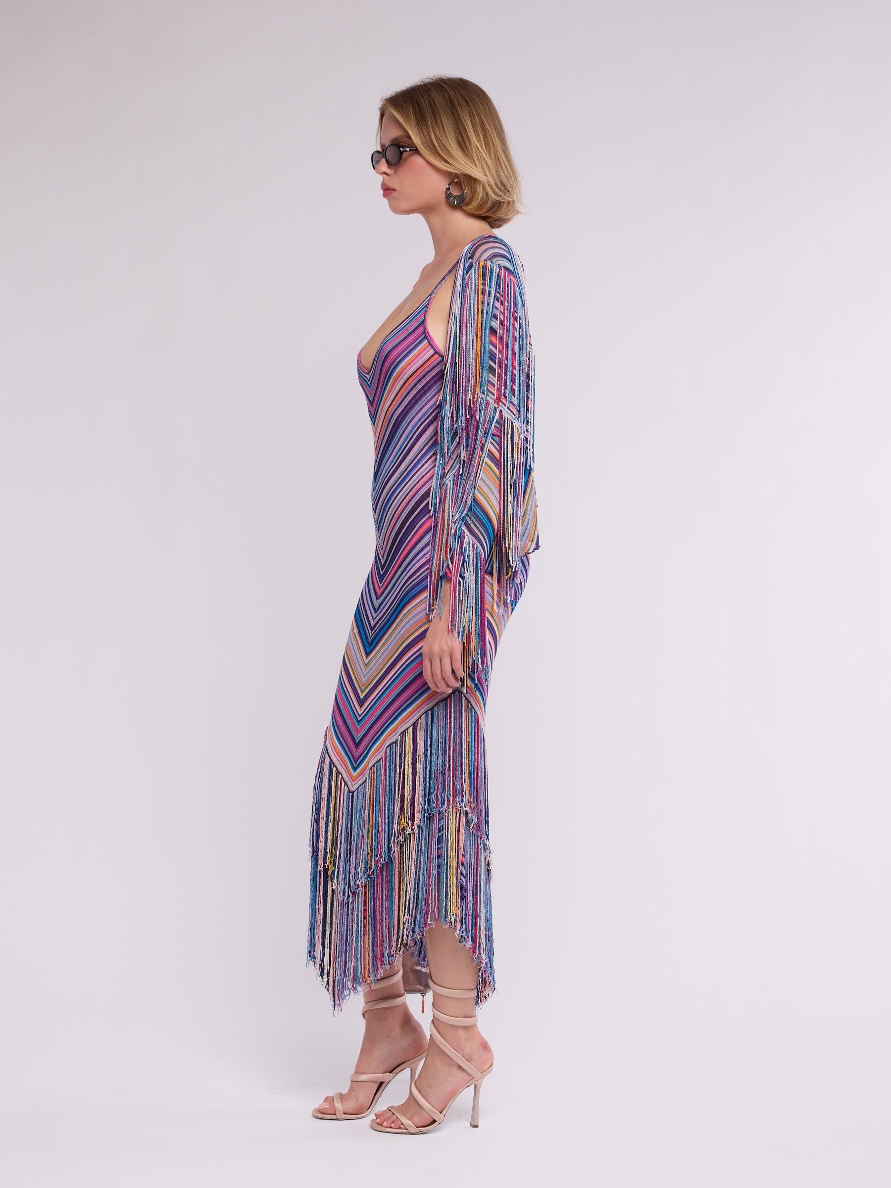 Missoni 2002 Chevron Knit Fringe Dress and Cardi 2