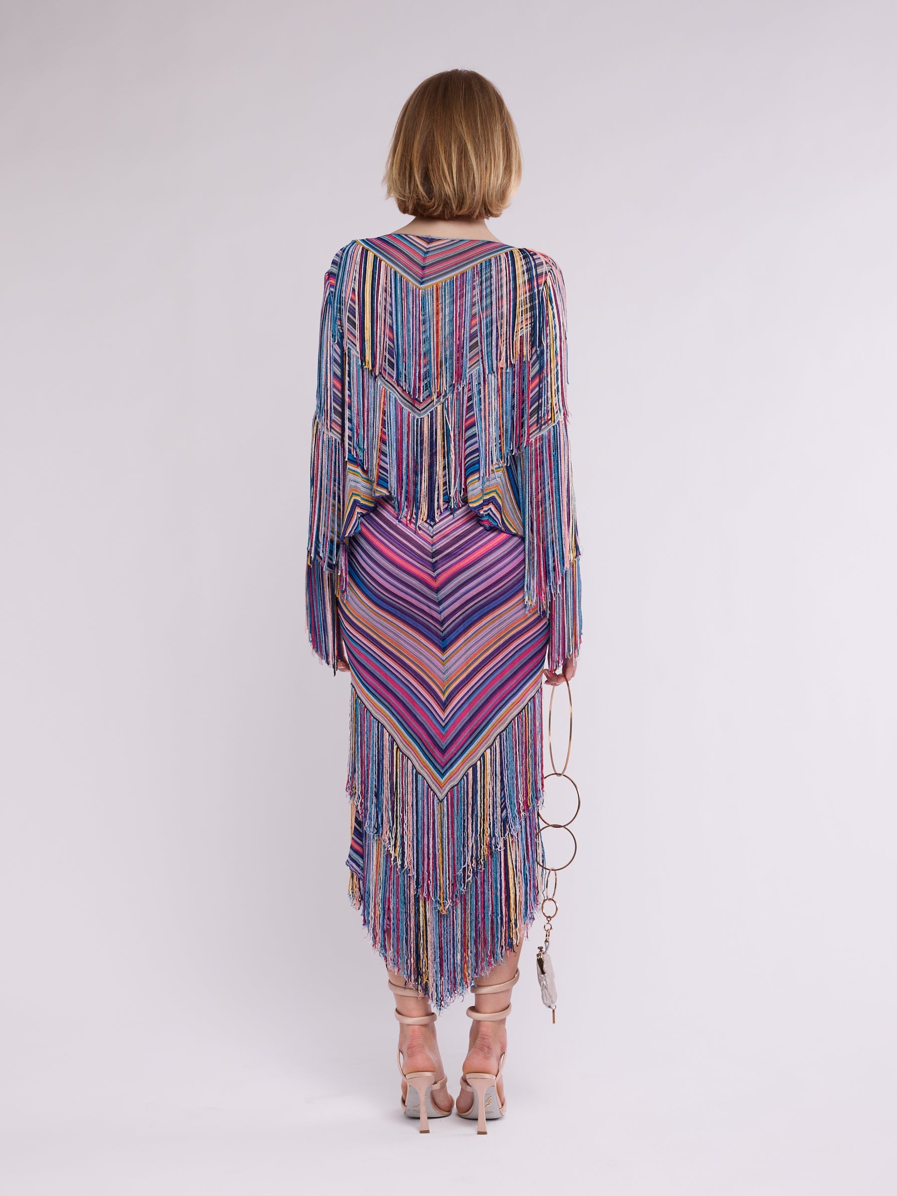 Missoni 2002 Chevron Knit Fringe Dress and Cardi 3