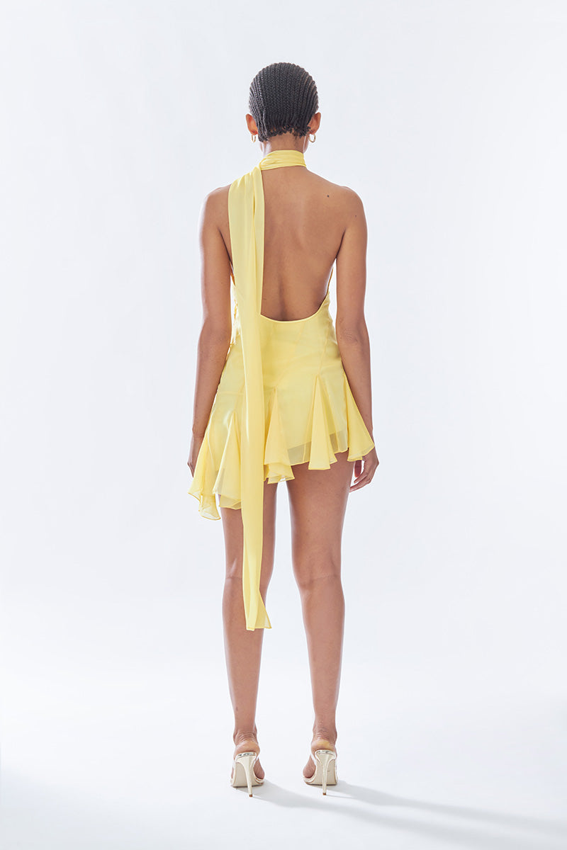 MS. GODET ASYMMETRIC YELLOW MINI DRESS