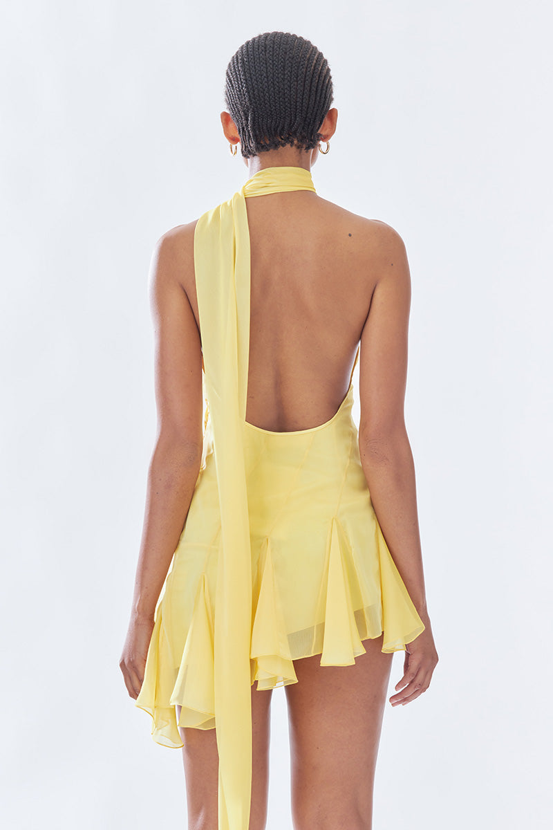 MS. GODET ASYMMETRIC YELLOW MINI DRESS