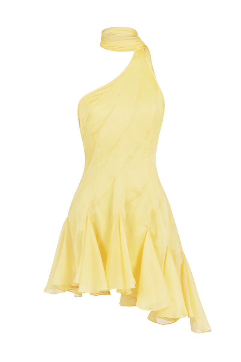 MS. GODET ASYMMETRIC YELLOW MINI DRESS