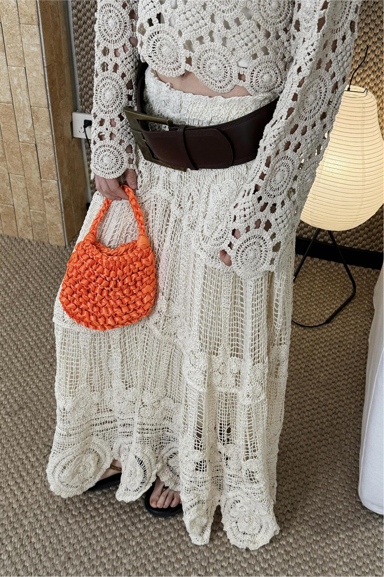 Rare Boho Crochet Openwork Knit Maxi Skirt