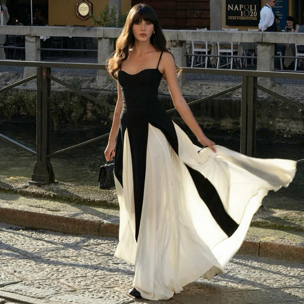 Summer color-blocked chiffon dress