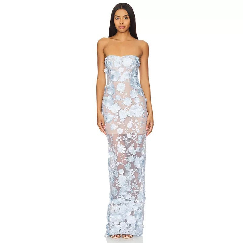 3D floral strapless dress