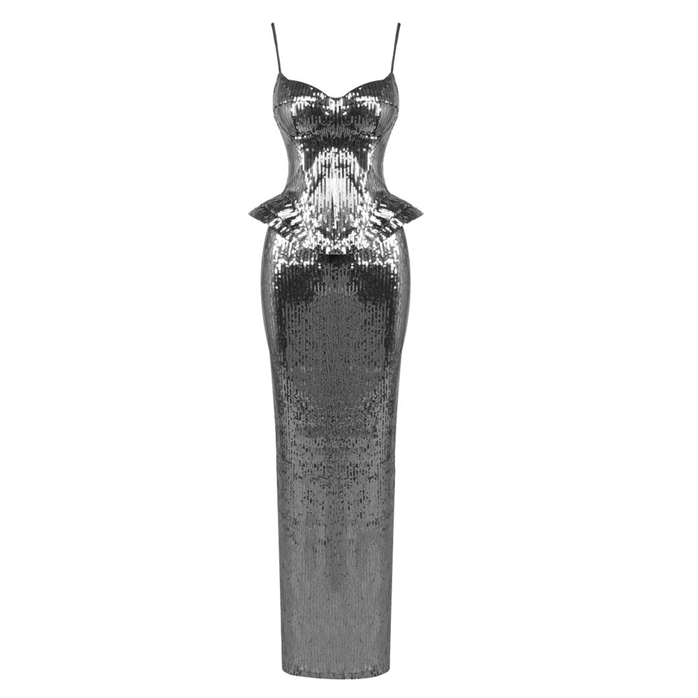 Sleeveless sequined slip dress