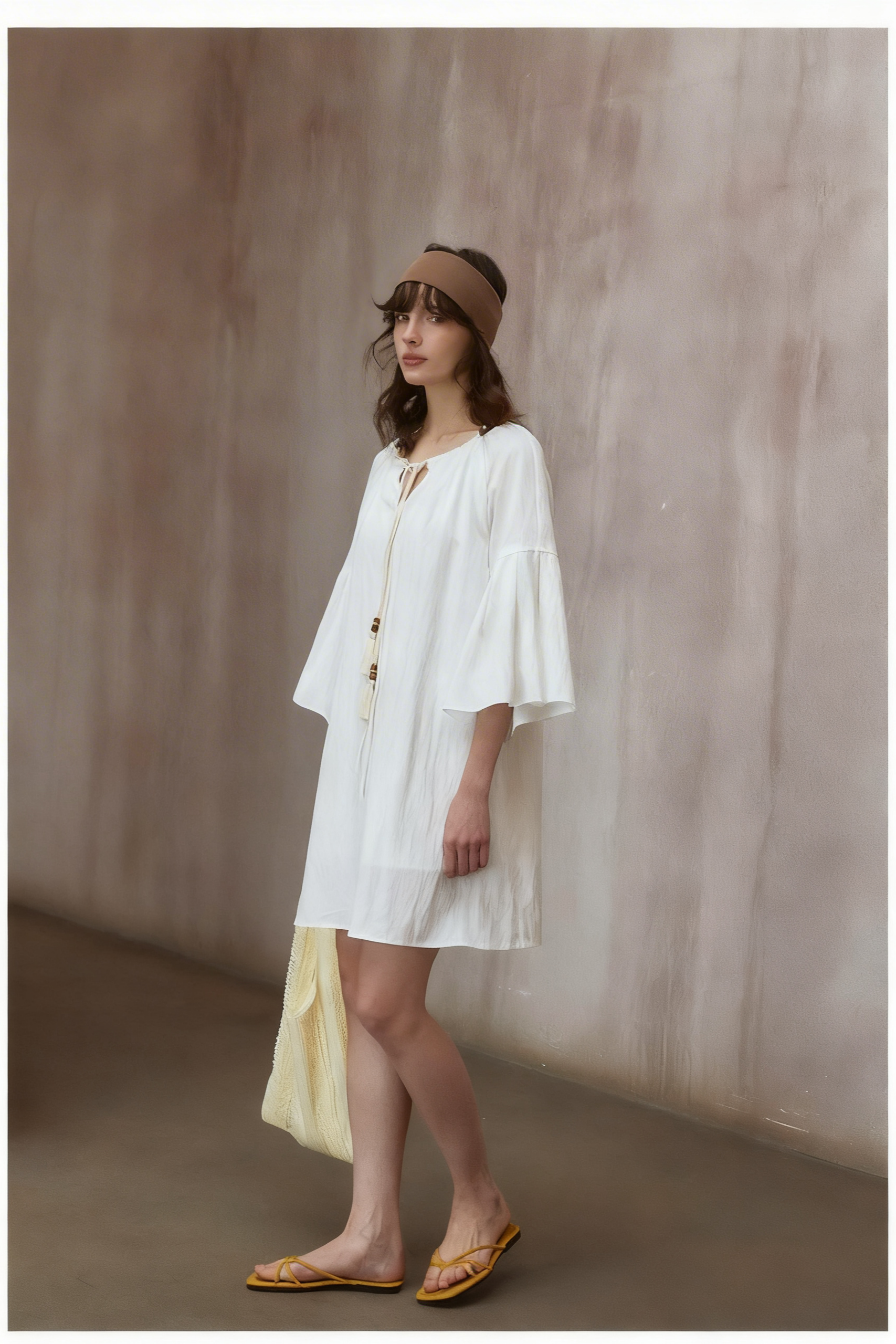 Ysa Minimalist Boho Drawstring White Mini Dress