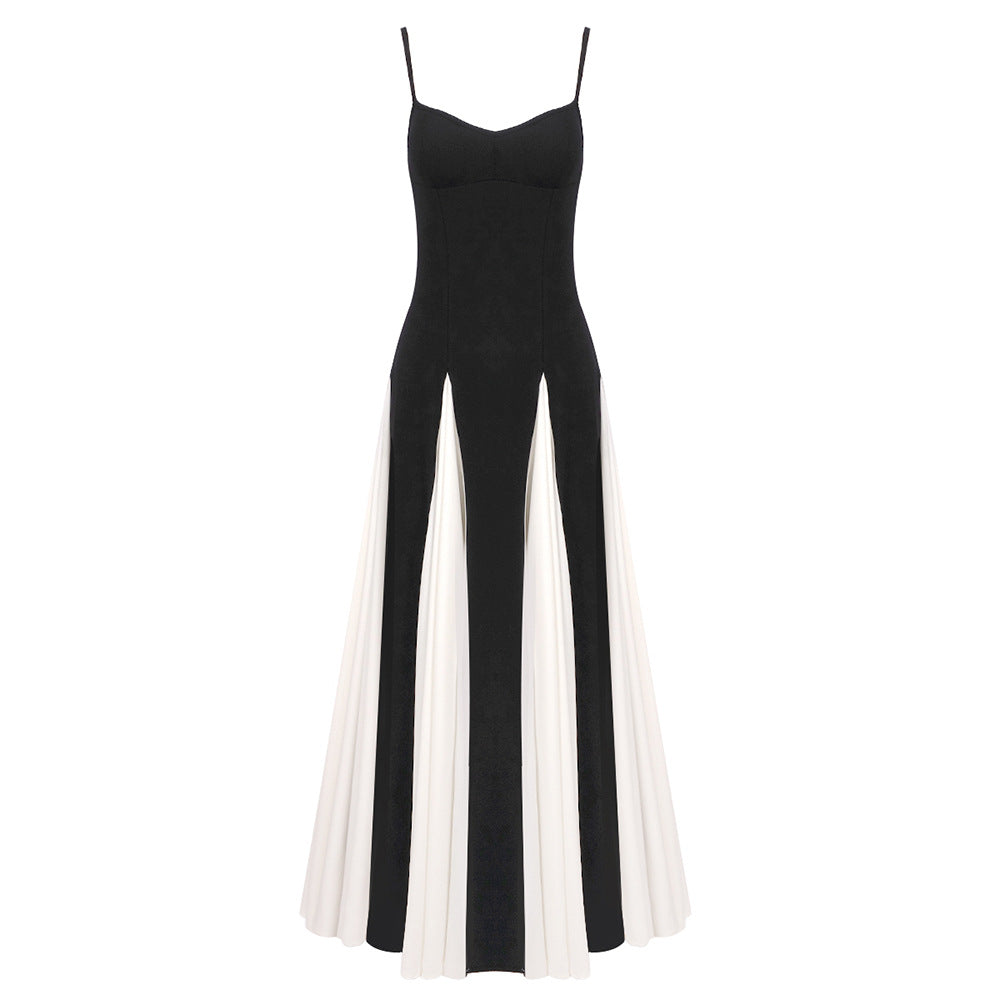 Summer color-blocked chiffon dress